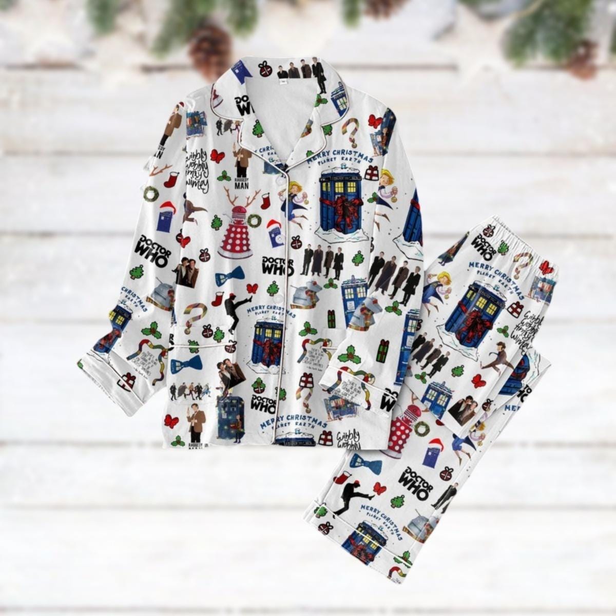 Doctor Who Christmas Pajamas Set, Dr Who Santa Holiday Pajamas, Police Box Pajamas Pants, Tardis Docter Who Shirt, Christmas Gift