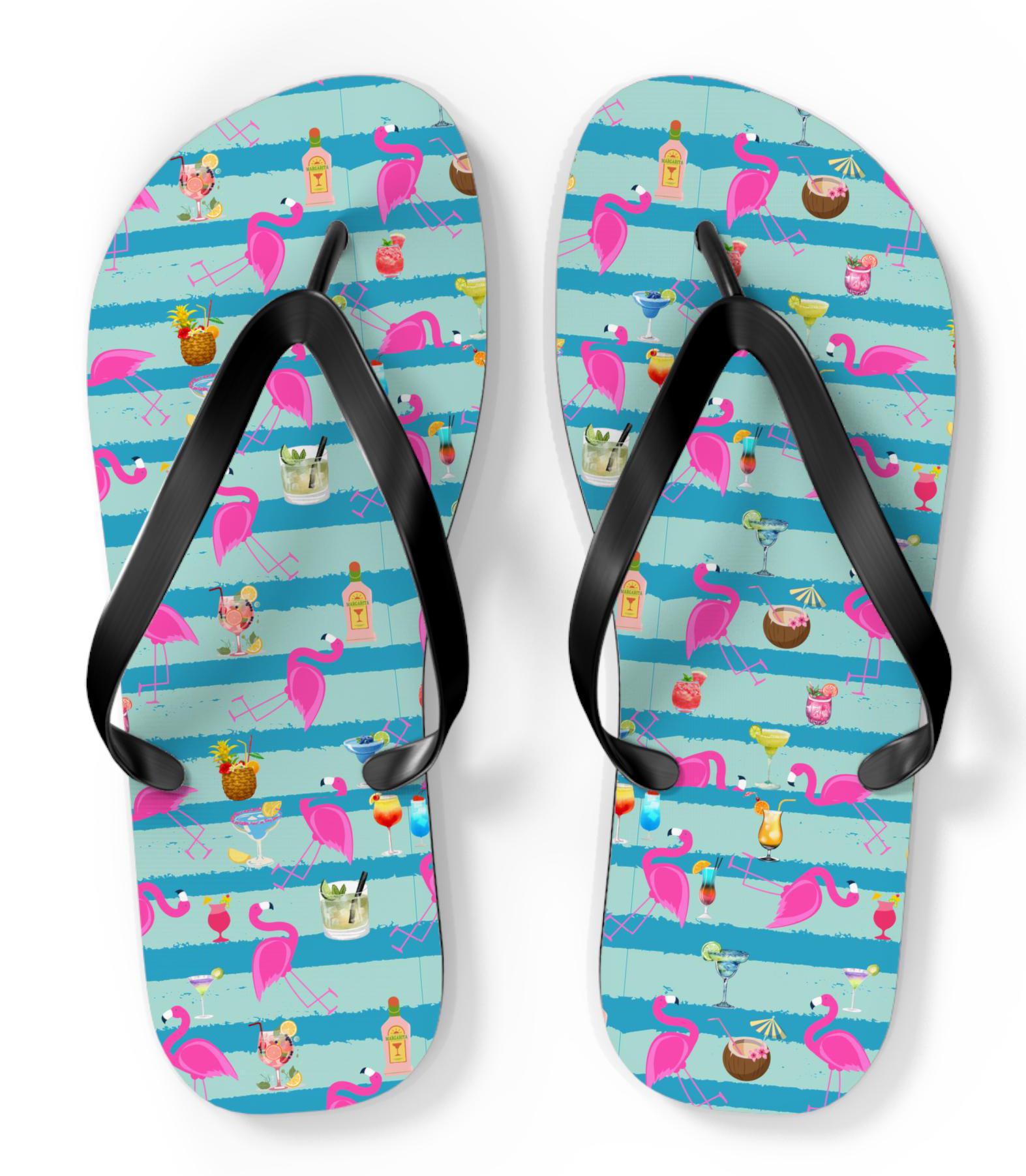 Flamingo Flip Flops - Tropical Drink Beach Sandals, Fun Vacation Gift for Her, Pool Flip Flops, Flamingo Sandals, Beachwear, vacation gift