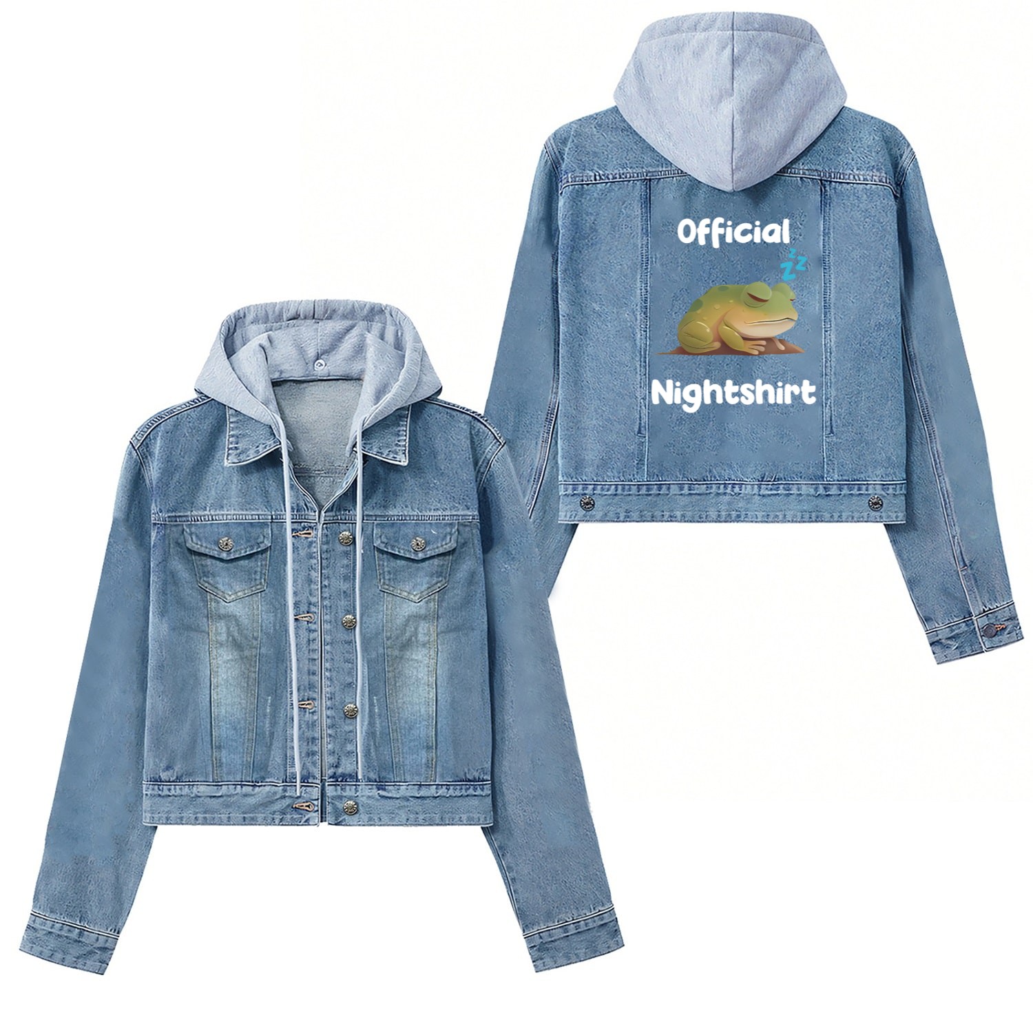 Cute Frog Sleepshirt Nightwear Nightshirt Sleep Women's Denim Jackets