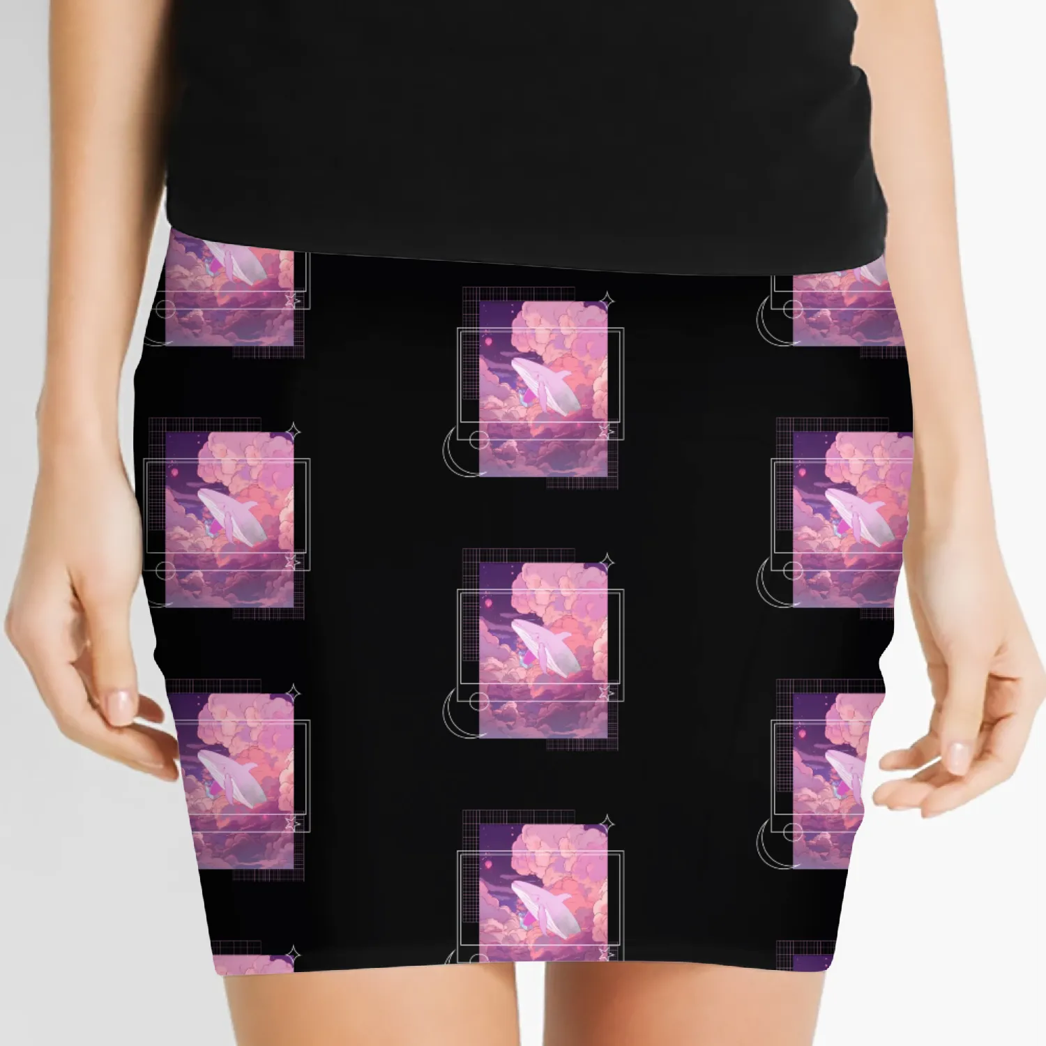 Lofi Japanese Aesthetic Pastel Fantasy Whale In Cl Women's Mini Skirts