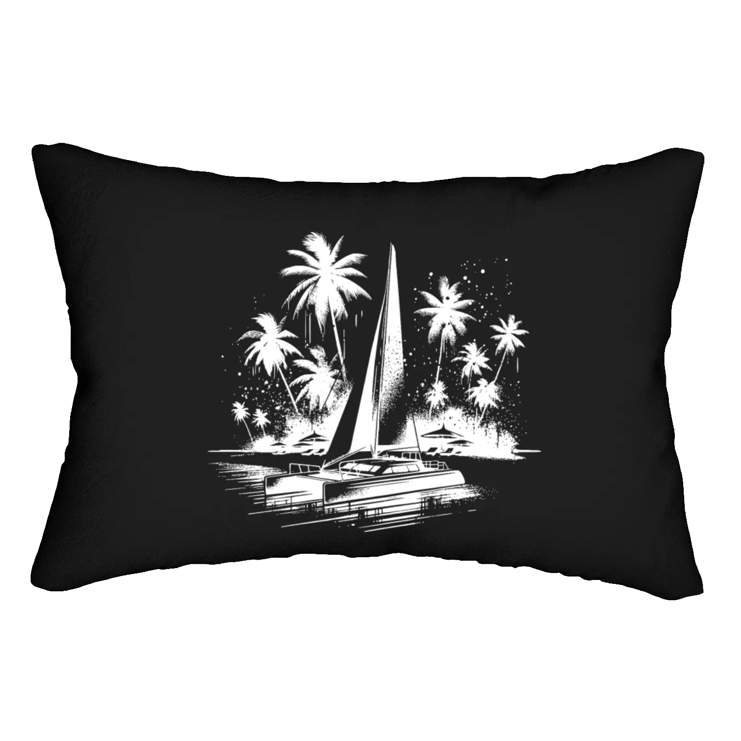 Catamaran Double Hull Sailing Boat With Palm Trees Lumbar Pillows