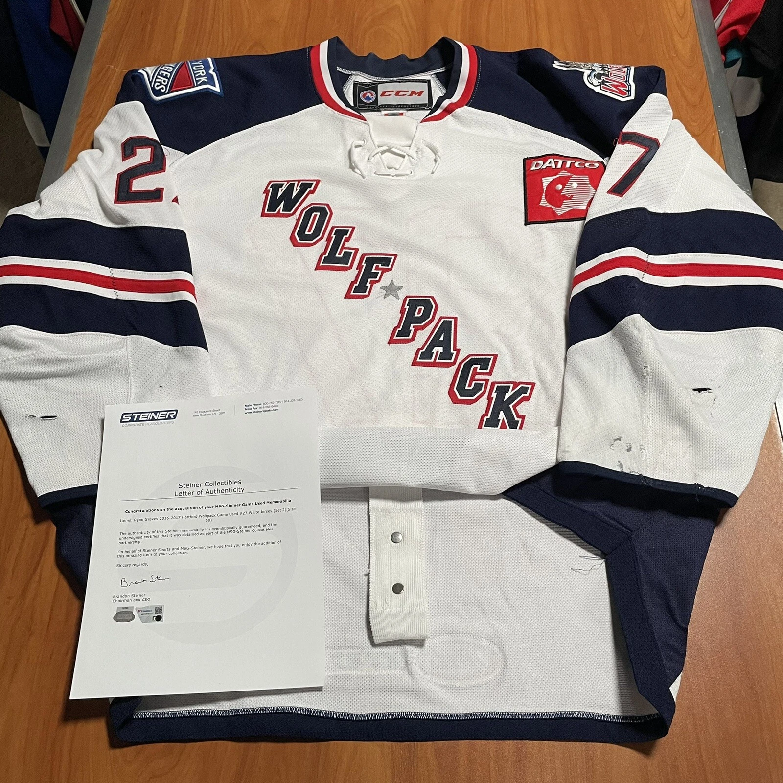 Game Worn Ryan Graves Hartford Wolf Pack AHL Hockey Jersey
