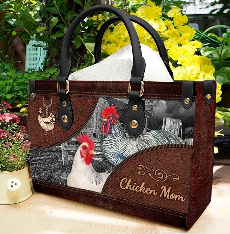 Personalized Chicken Rooster Farmer Leather Handbag, Gift For Chicken Lovers