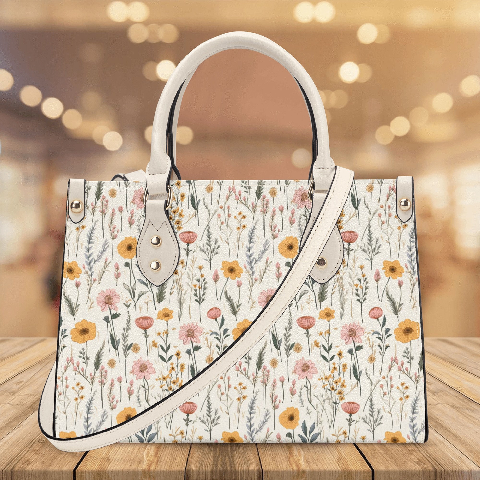 Boho Floral Vegan Leather Handbag, Gift For Her