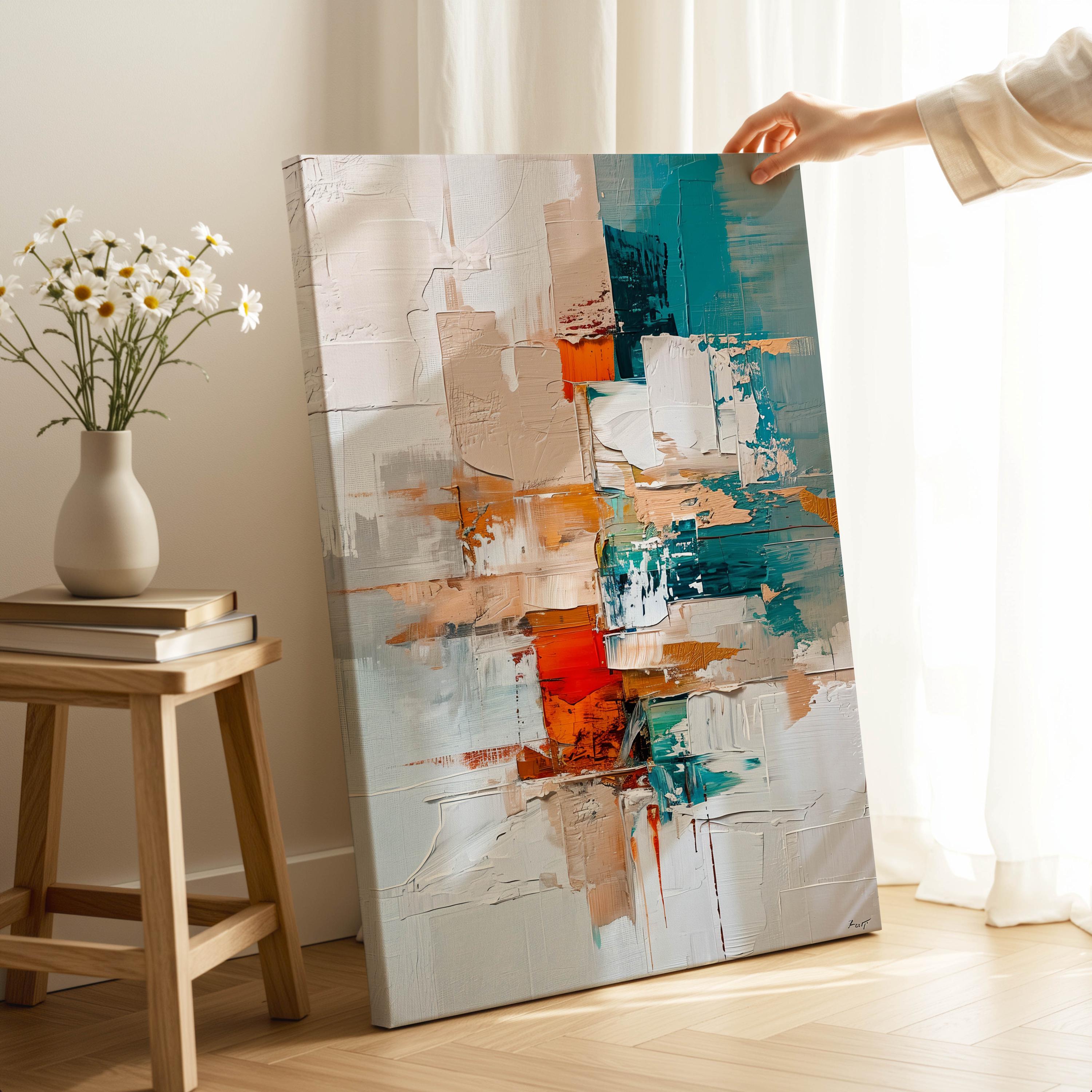 Teal and Orange Abstract Canvas Wall Art