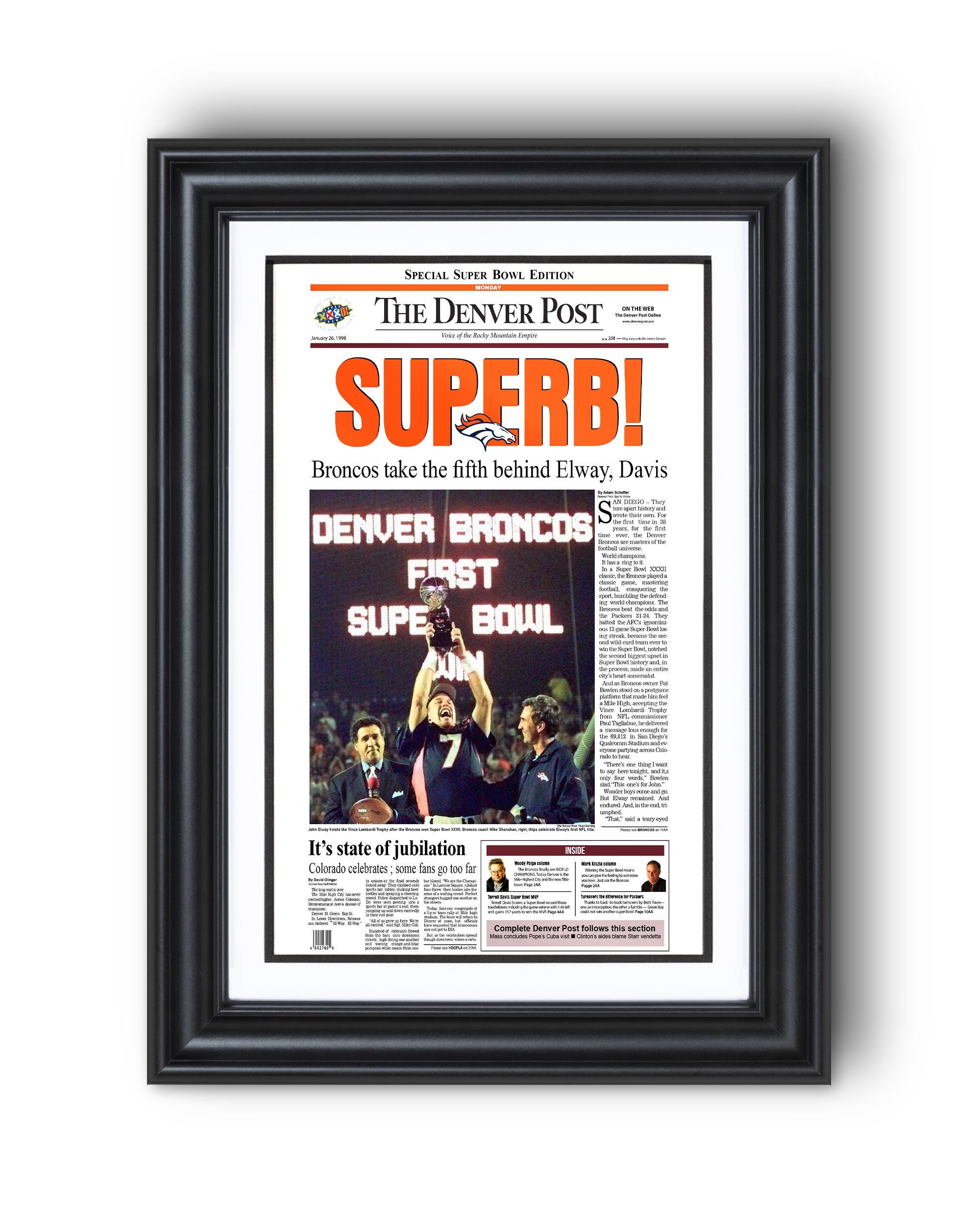 1998 Denver Broncos "SUPERB!" Super Bowl Champions UNFRAMED Poster