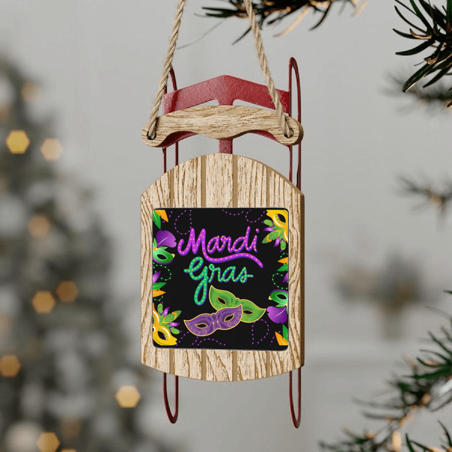 Mardi Gras Festival Celebration carnaval with mask Sled Ornaments