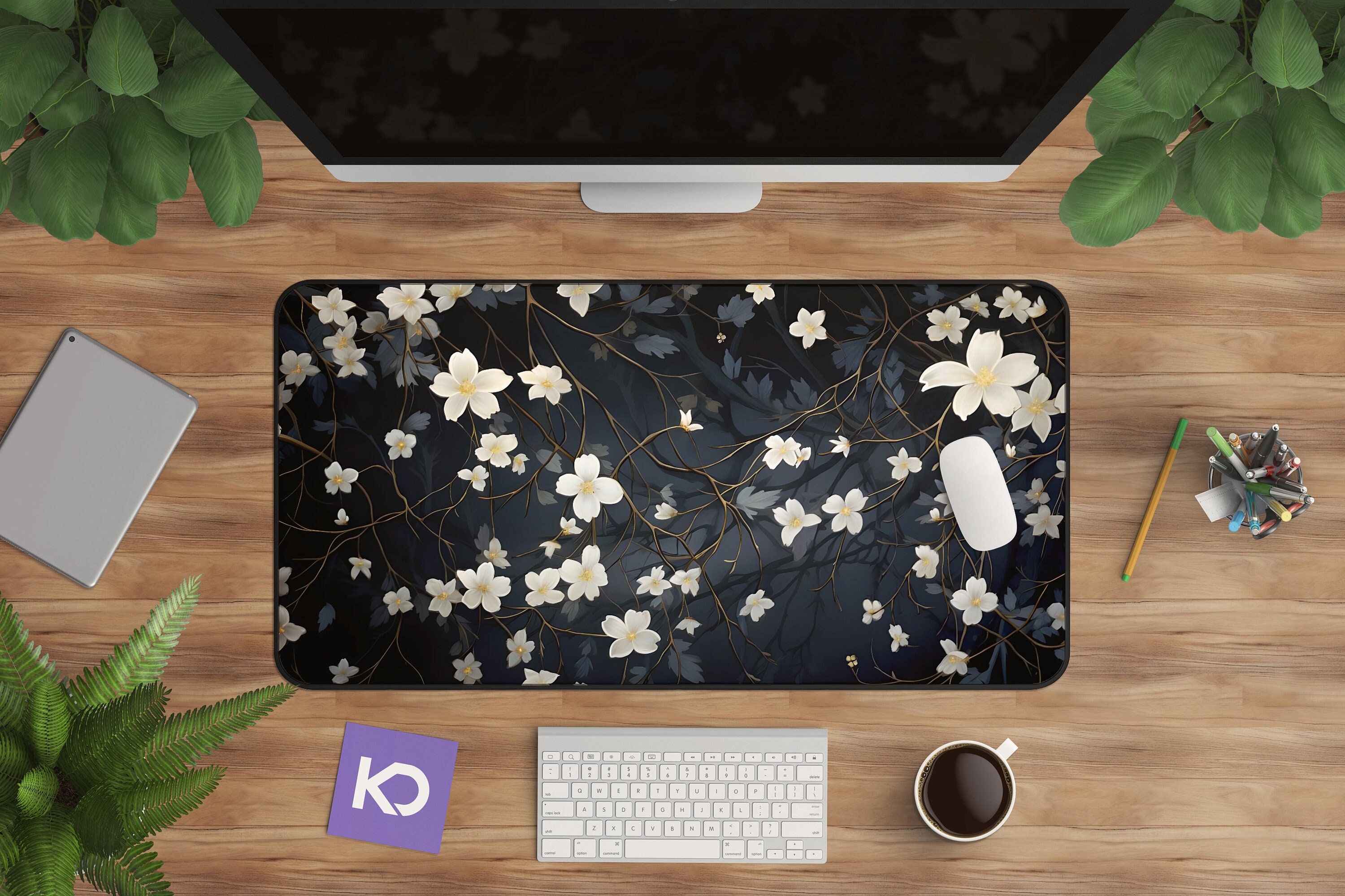 Floral Desk Mat for Gaming, Japanese Sakura Design