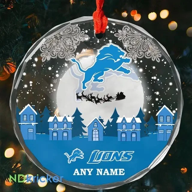 Personalized Detroit Football Team Lions Glass Christmas Ornament Gift Decor