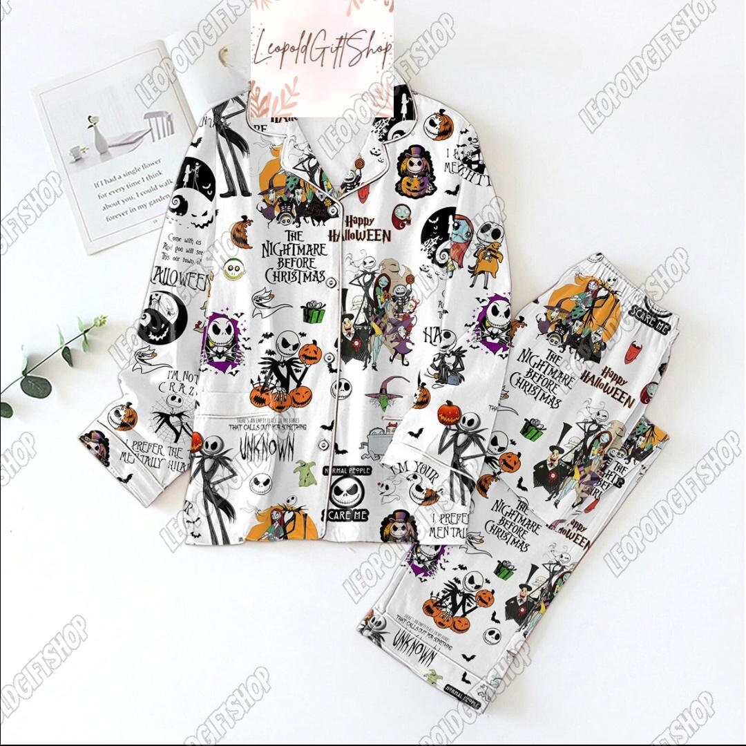Nightmare Before Christmas Pajamas Set, Halloween Pjs For Women