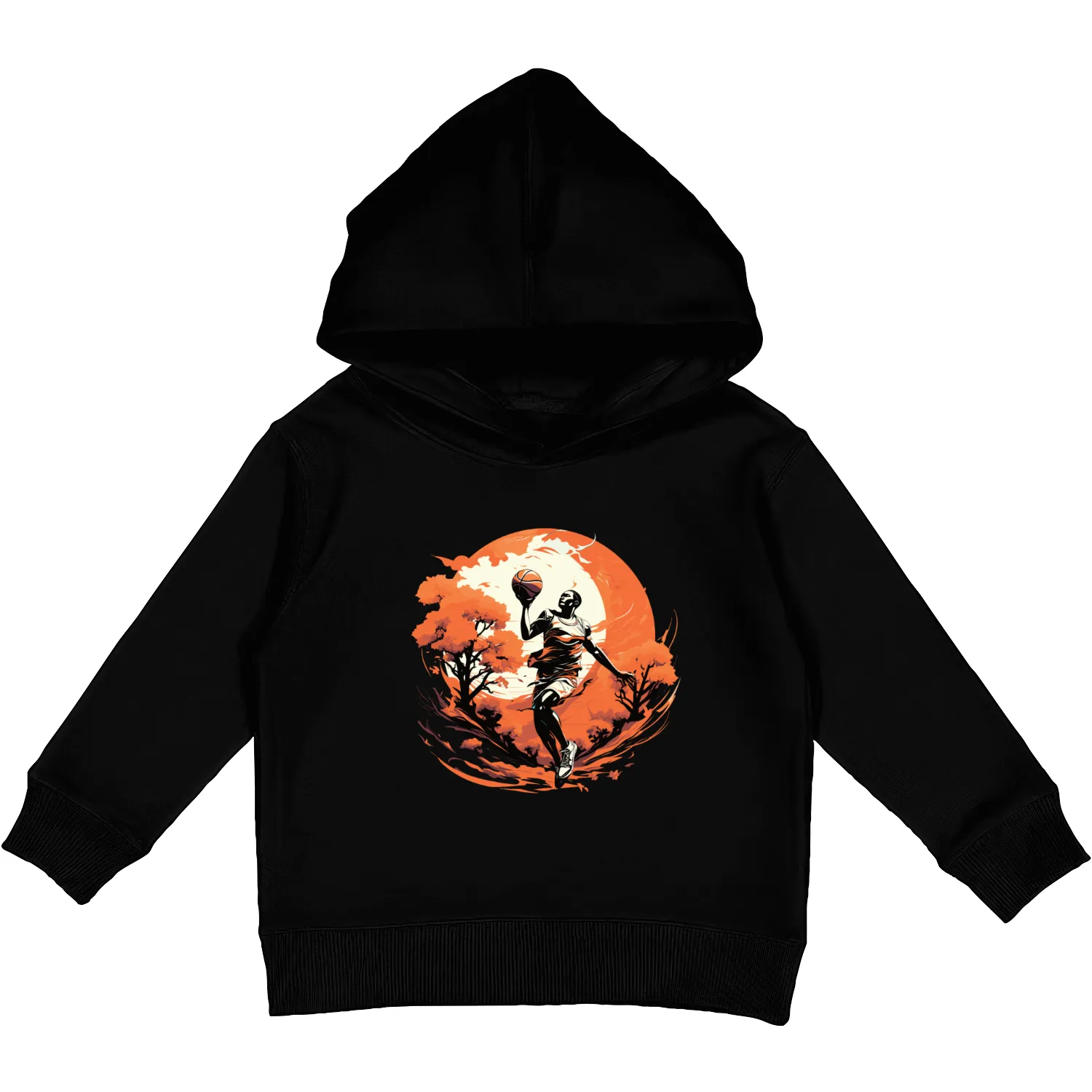 Basketball Player Training Against the Sunset Kids Pullover Hoodies