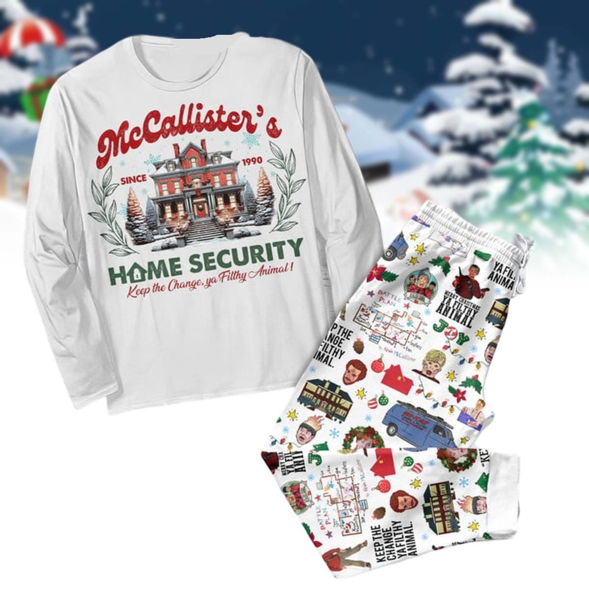 Home Alone Movie Pajamas Set for Adults, Kevin McCallister T-Shirt and Pants, Family Matching Sleepwear