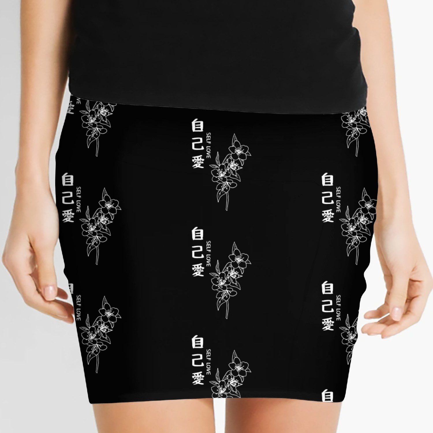 Self Love Minimalist Flower Line Art Japanese Kanj Women's Mini Skirts