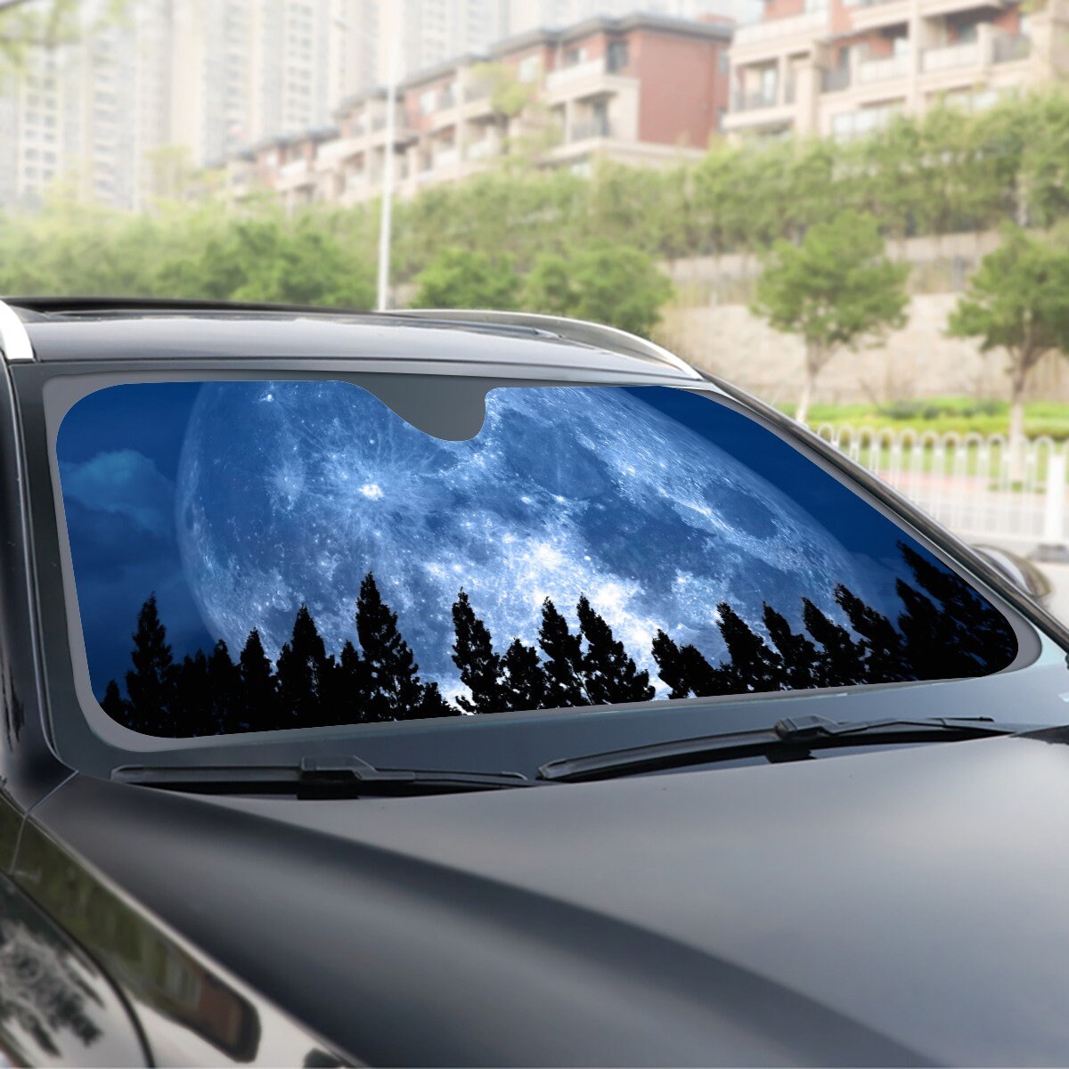 Full Moon Night Forest Windshield Sunshade, Boho mystical witch car shade sun blocker, Moon interior car decor, Women car accessories gift