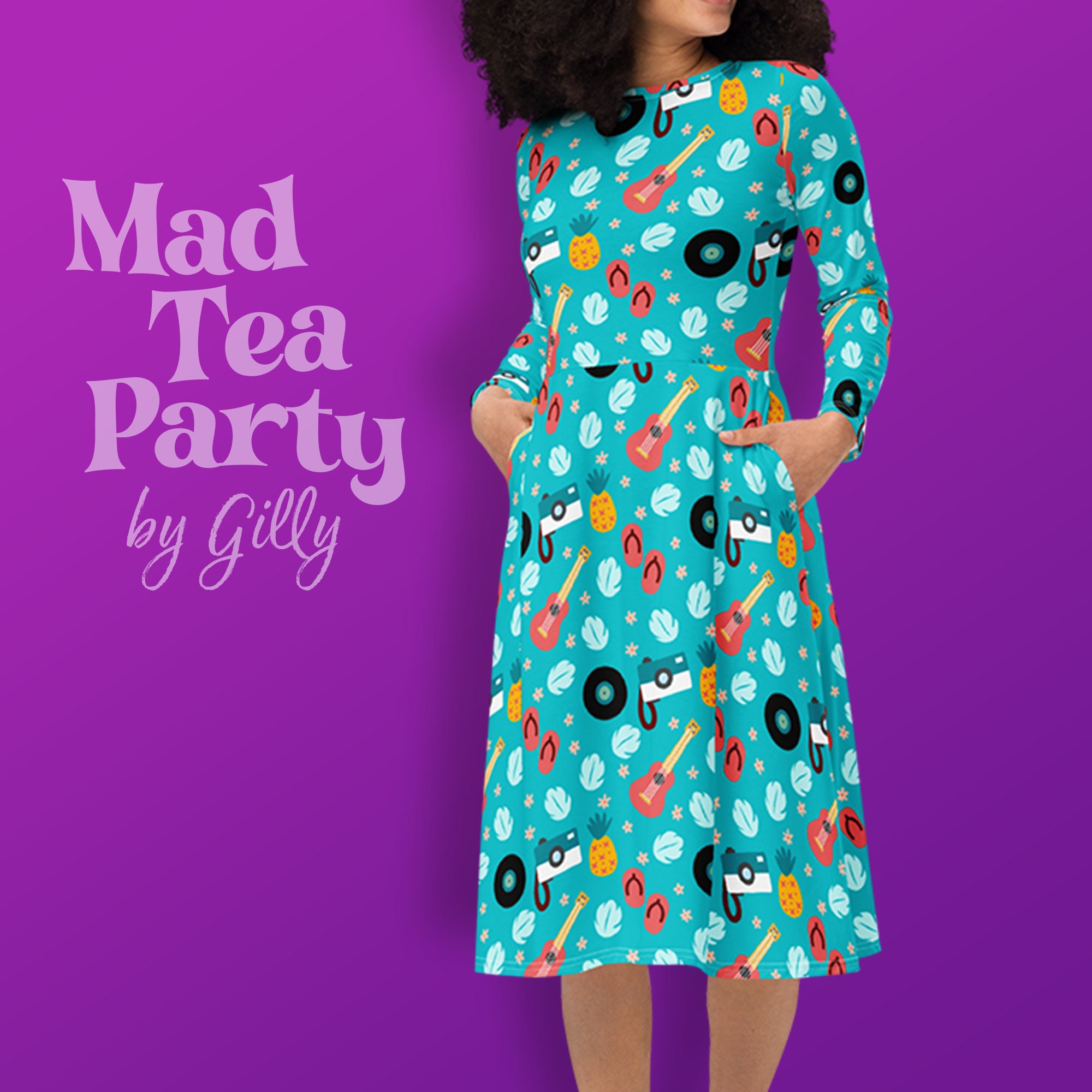 Lilo-inspired long sleeve midi dress with pockets
