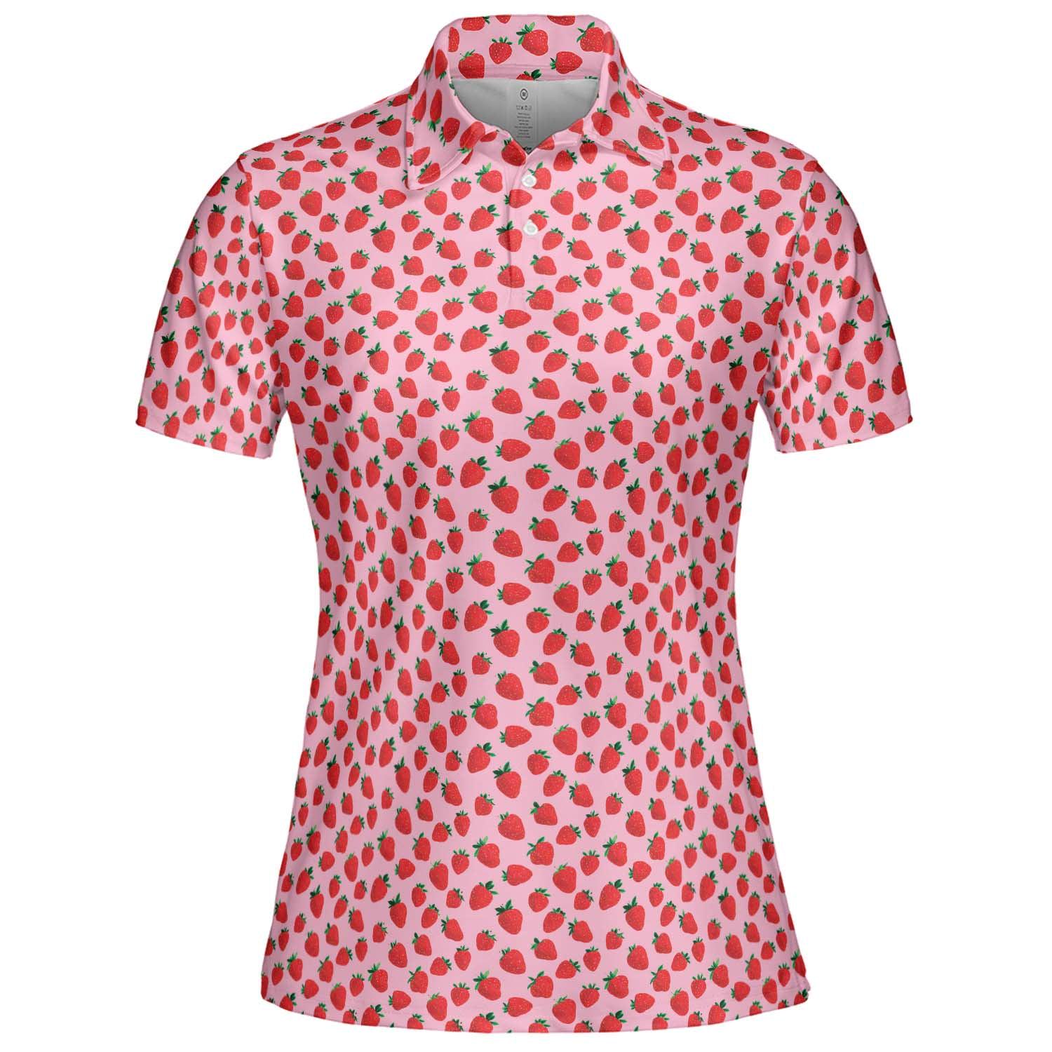 Women's Pink Polo Shirt, Summer Cottagecore Short Sleeve Golf Top, Moisture-Wicking
