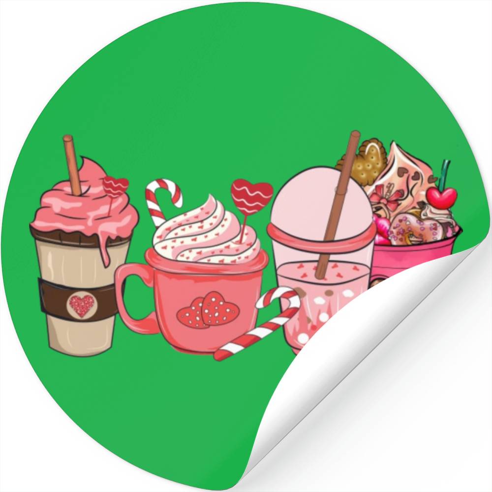 Valentines Day Pink Coffee Cups Latte Iced Cream Stickers
