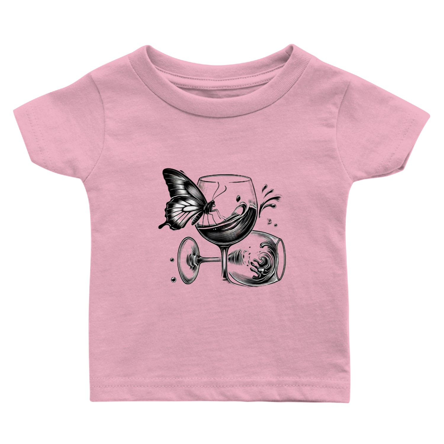 Butterfly and Wine Glasses in Motion Baby T Shirts