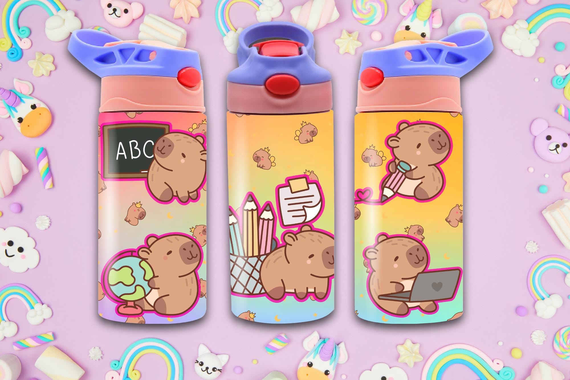 Back-to-School Capybara Sippy Cup Wrap, Cute Classroom for Toddlers & Kids