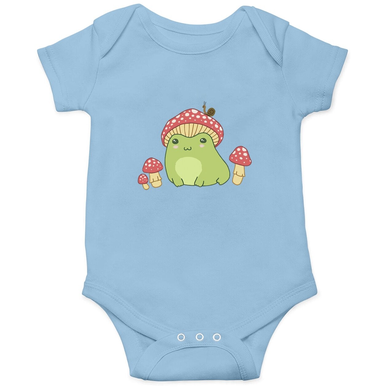 Frog With Mushroom Hat & Snail - Cottagecore Aesthetic Baby Bodysuit