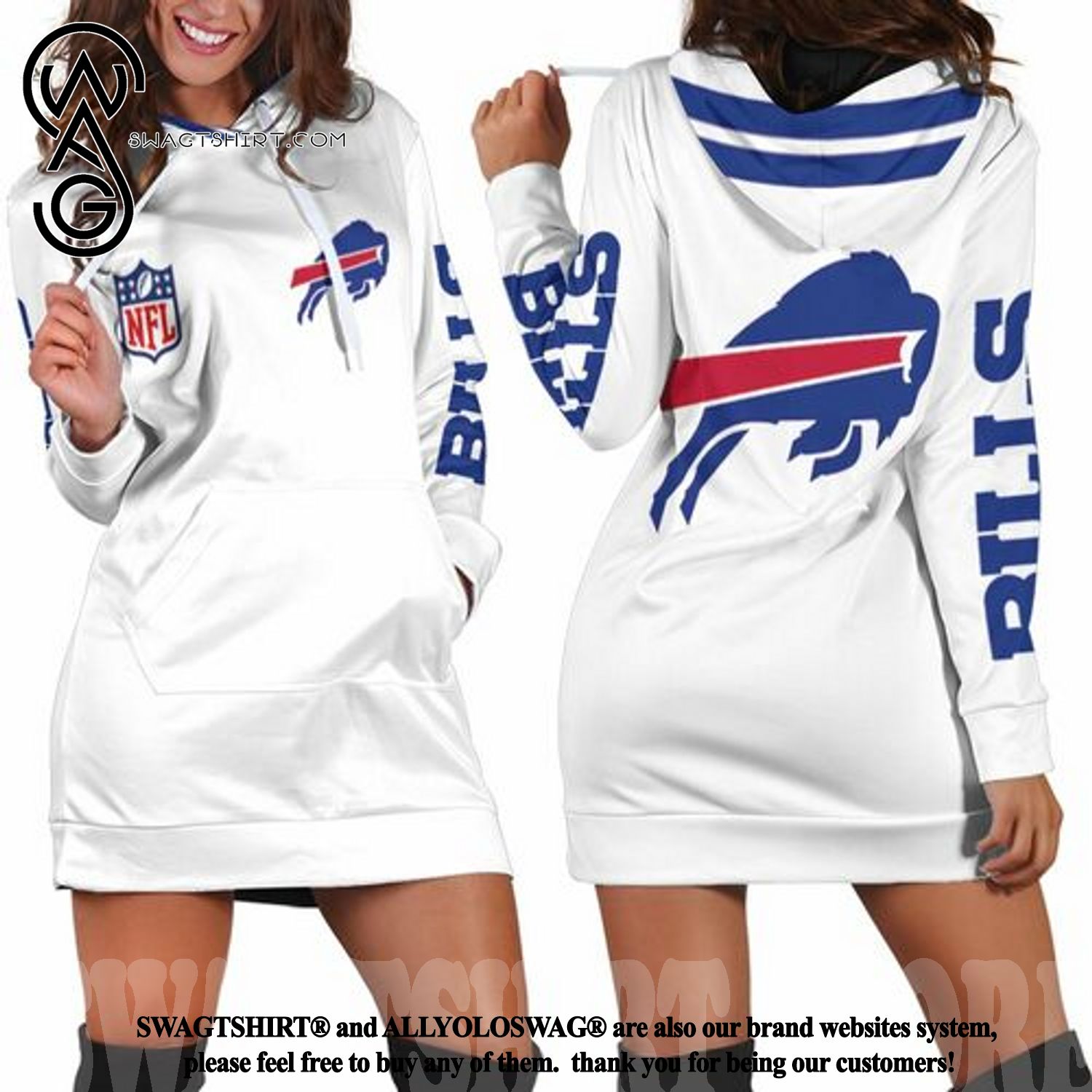football Buffalo Bills White Women Hoodie Dress