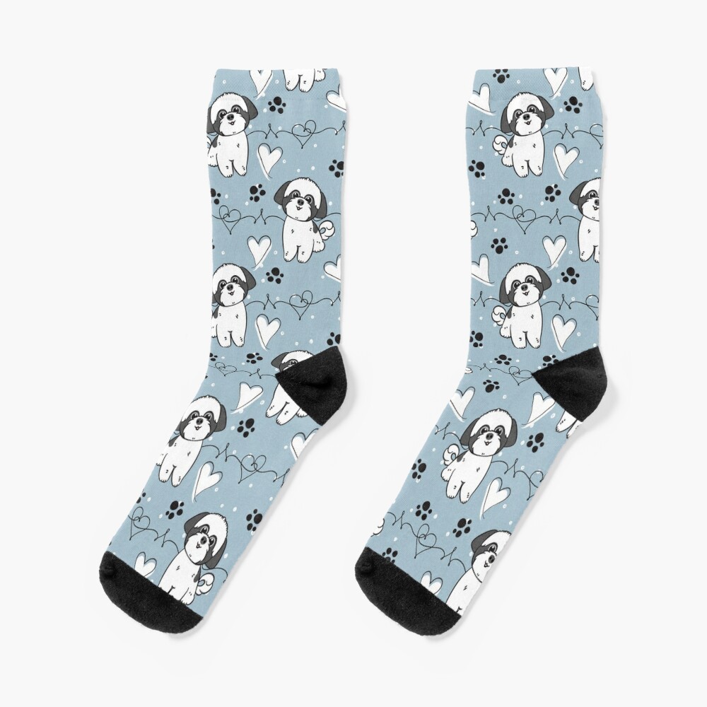 LOVE Black and White Shih Tzu Socks