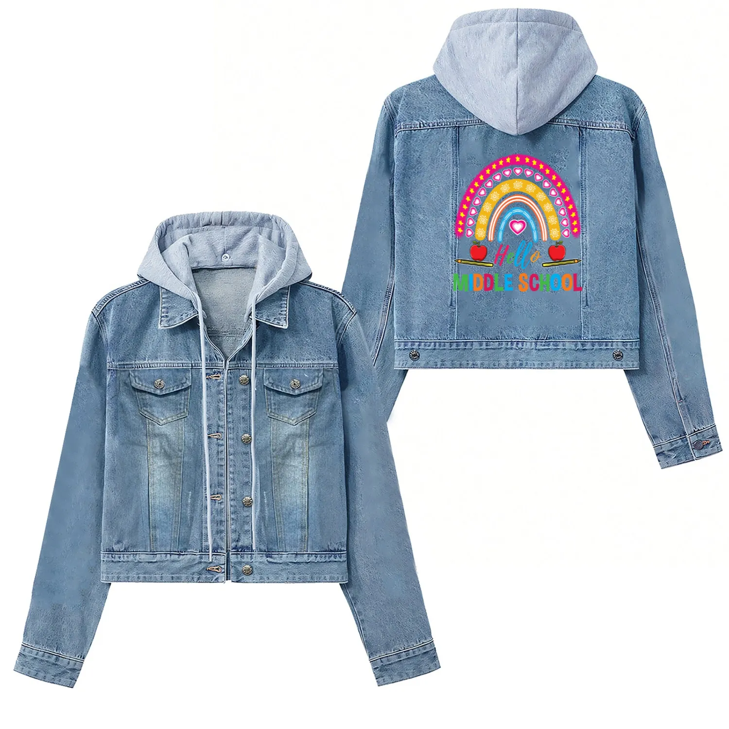 Hello Middle School Teacher Rainbow Women's Denim Jackets