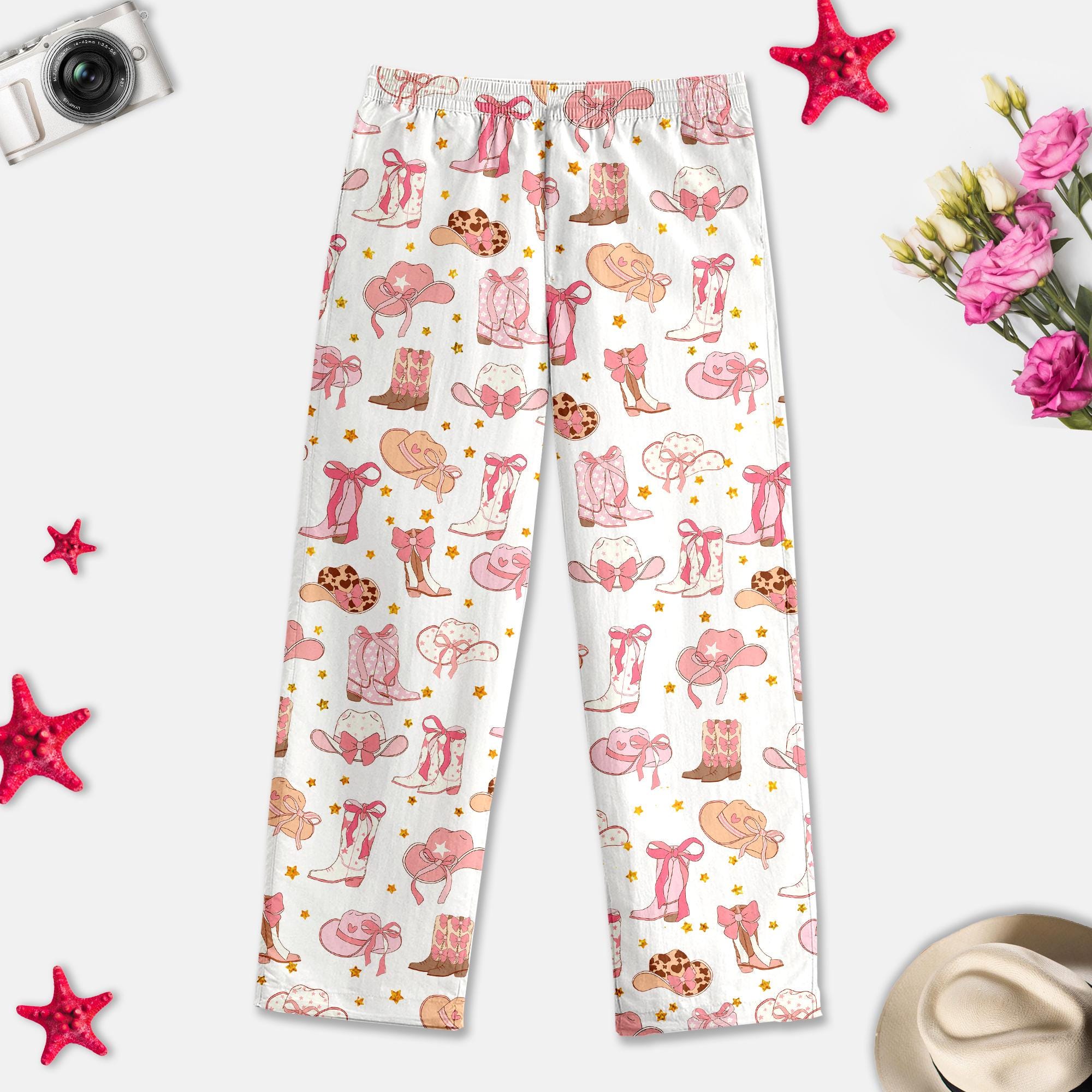 Pink Cowgirl Boots And Hat Country Pajamas Pants, Boots And Hats Western Cowgirl Pajamas Pant, Cowgirl Boots Pajamas Pants Gifts