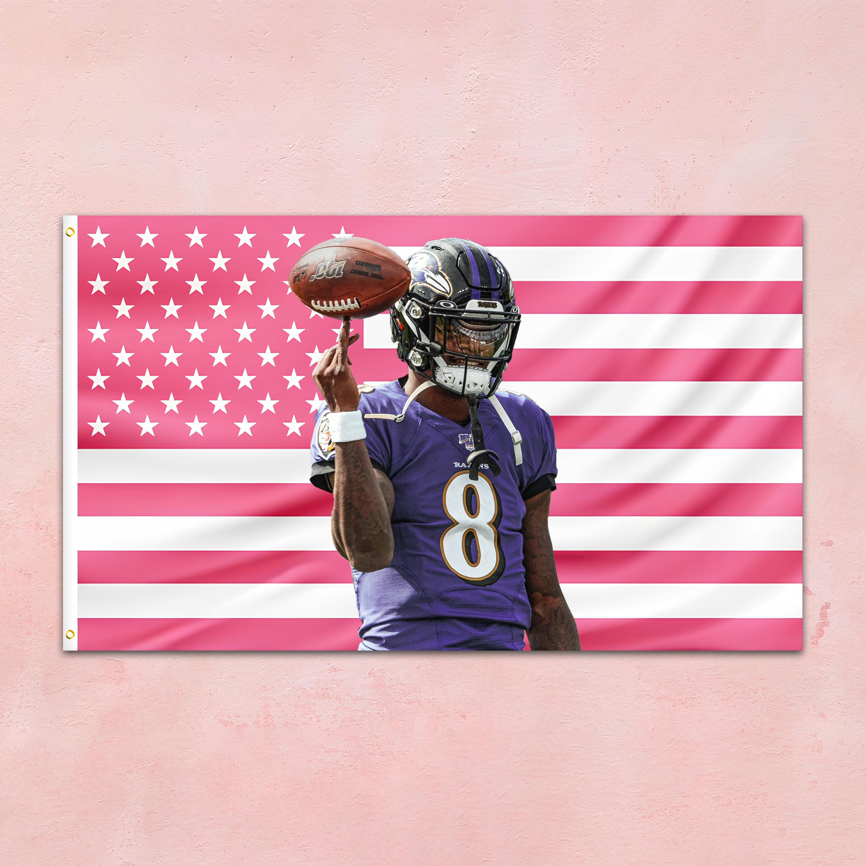 Lamar Jackson Pink USA Flag Tapestry Aesthetic Room Decor Aesthetic American Flag Fan Wall Decor