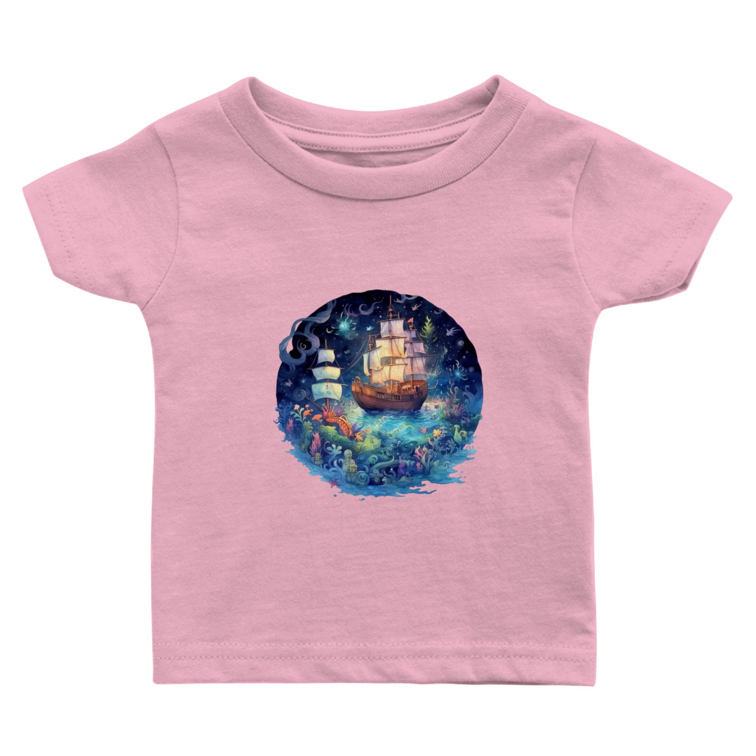 Colorful Traditional Sail Ship at night Baby T Shirts