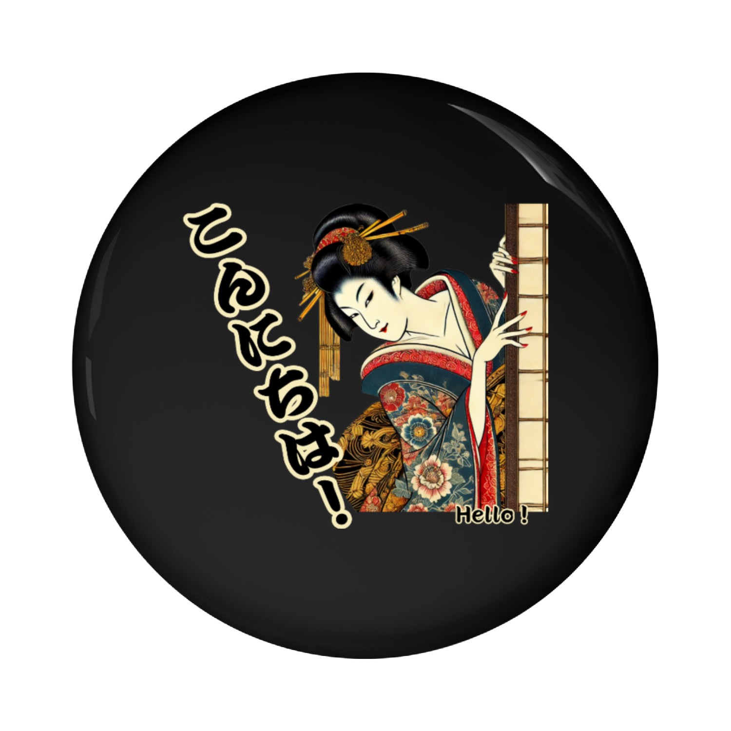 Peeking Ukiyo-e geisha - Konnichiwa! Pin Buttons