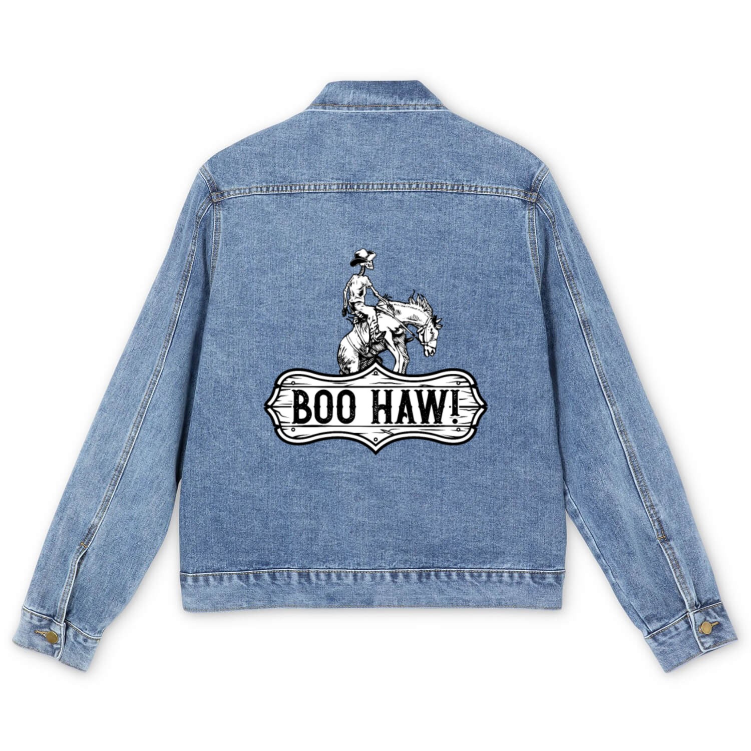 Cowboy Halloween Boo Haw Western Skeleton Rider Men's Denim Jackets