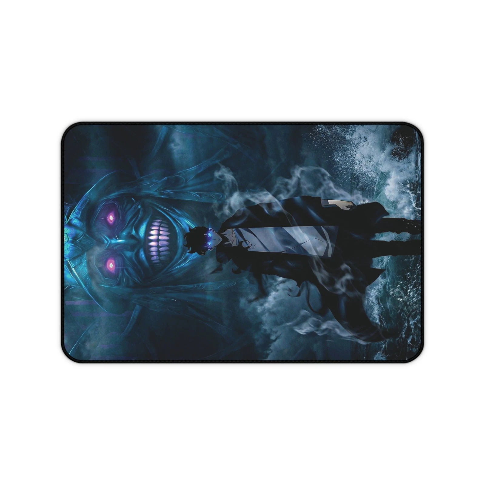 Ethereal Demon Suit Desk Mat | Haunted Blue Horror Gaming Mousepad
