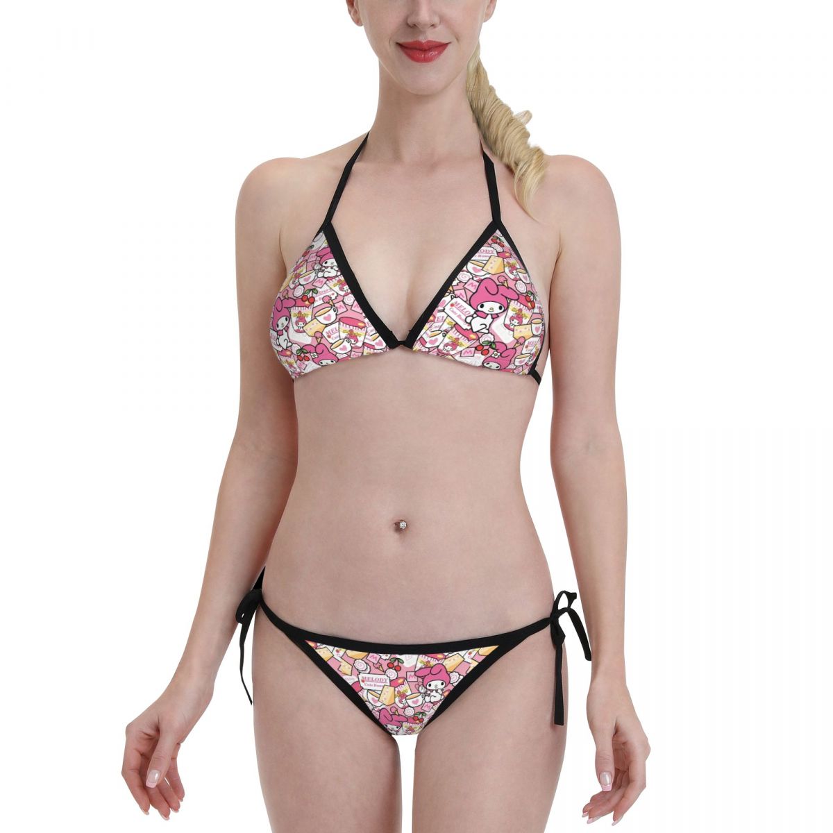 Women Sanrio Character Triangle Bikini Sets Halter Two Piece Sexy Swimsuit String Tie Side Bathing Suit