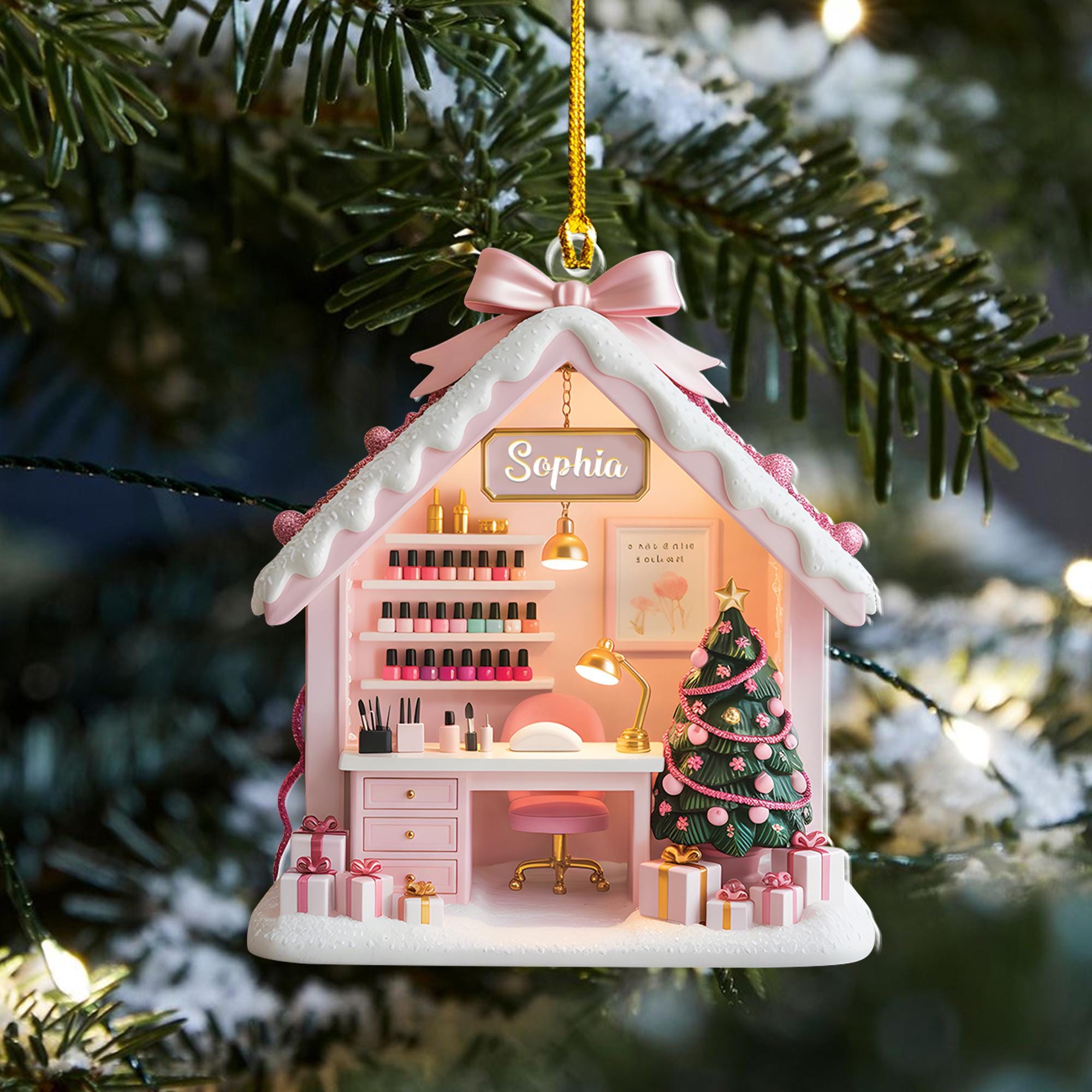 Personalized Nail Technician Christmas Ornament, Nail Salon Decor, Custom Name Nail Tech Gift, Beauty Industry Decorative Ornament
