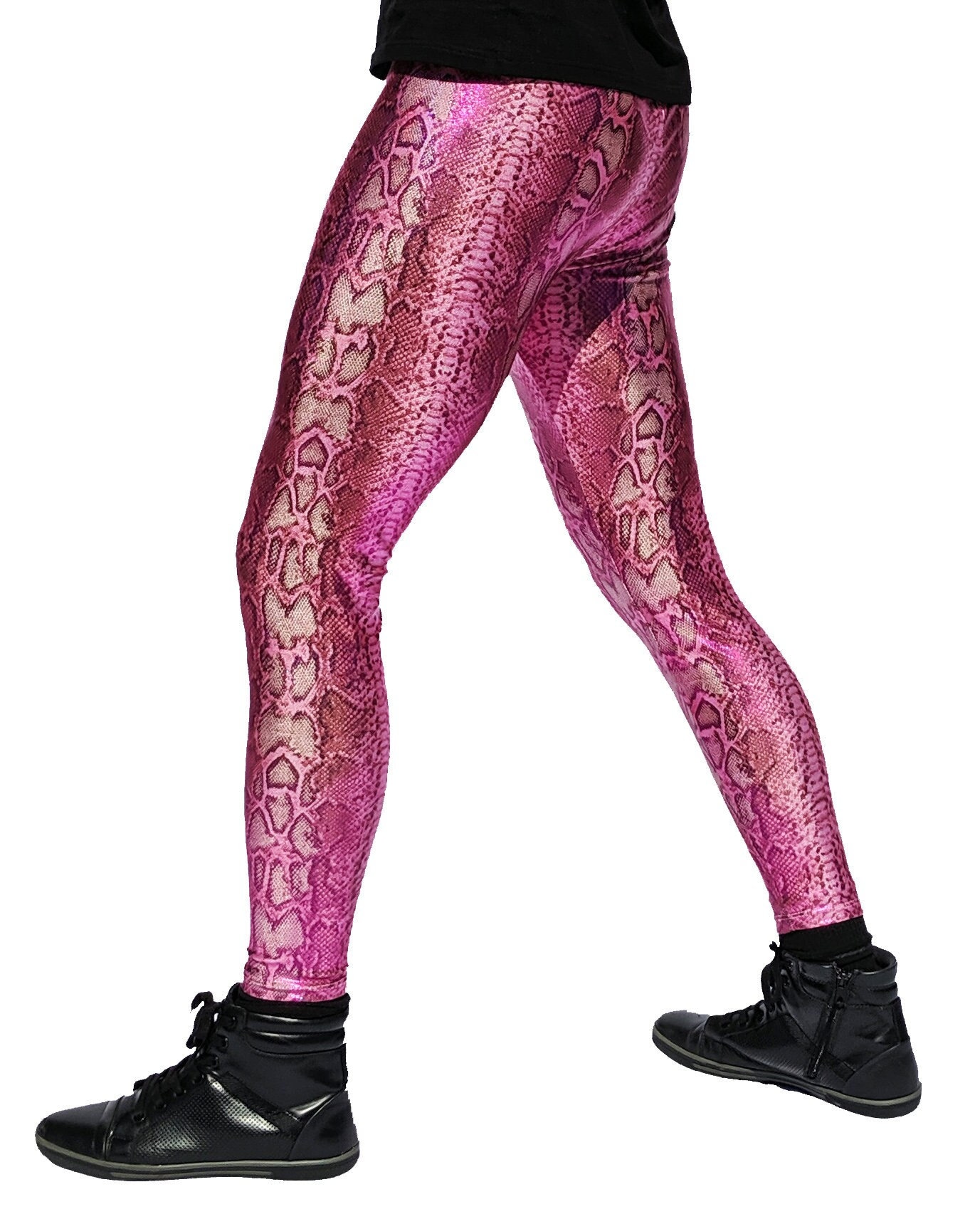 PINK Snake Holographic Meggings // Snake Skin Leggings // Mens Leggings