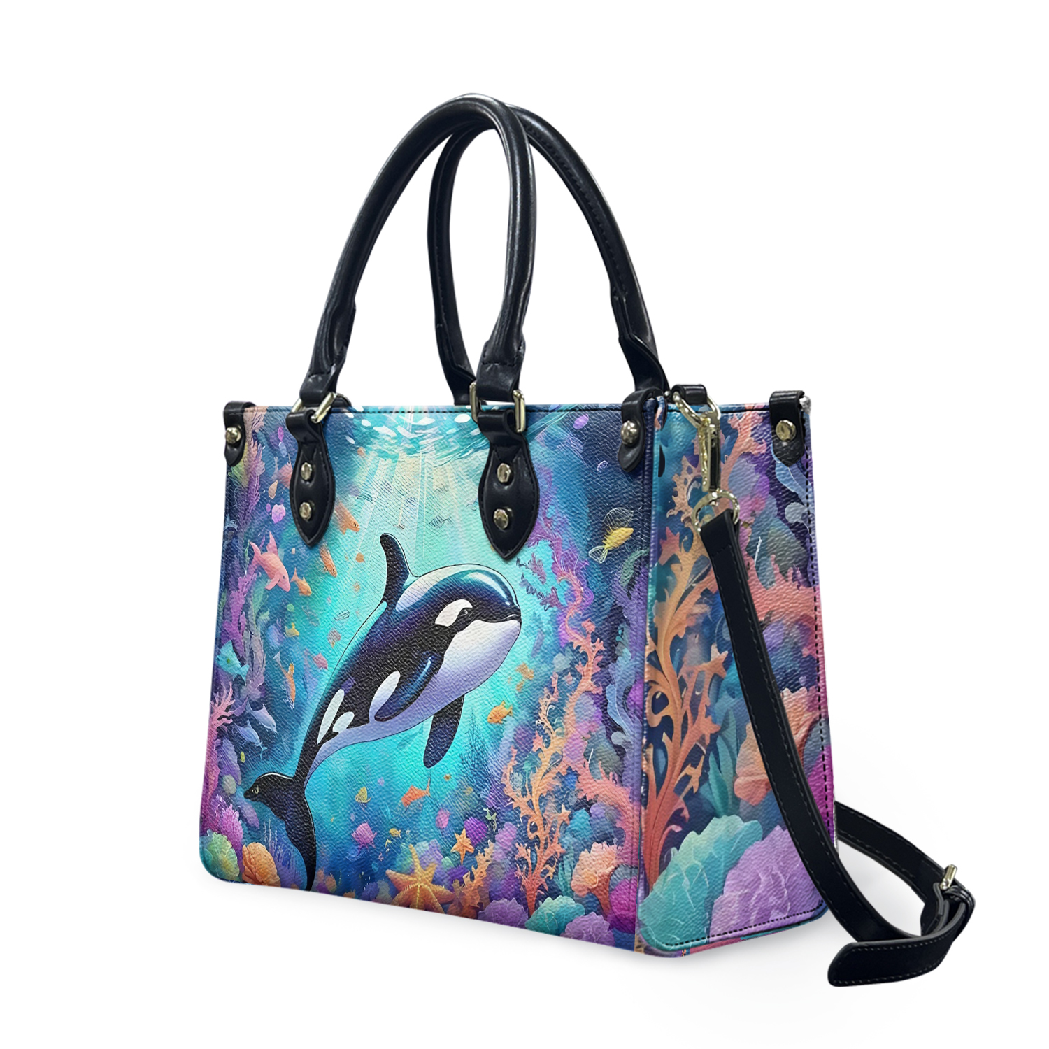 Orca - Leather bag with cute animal print, Mother's day Gift