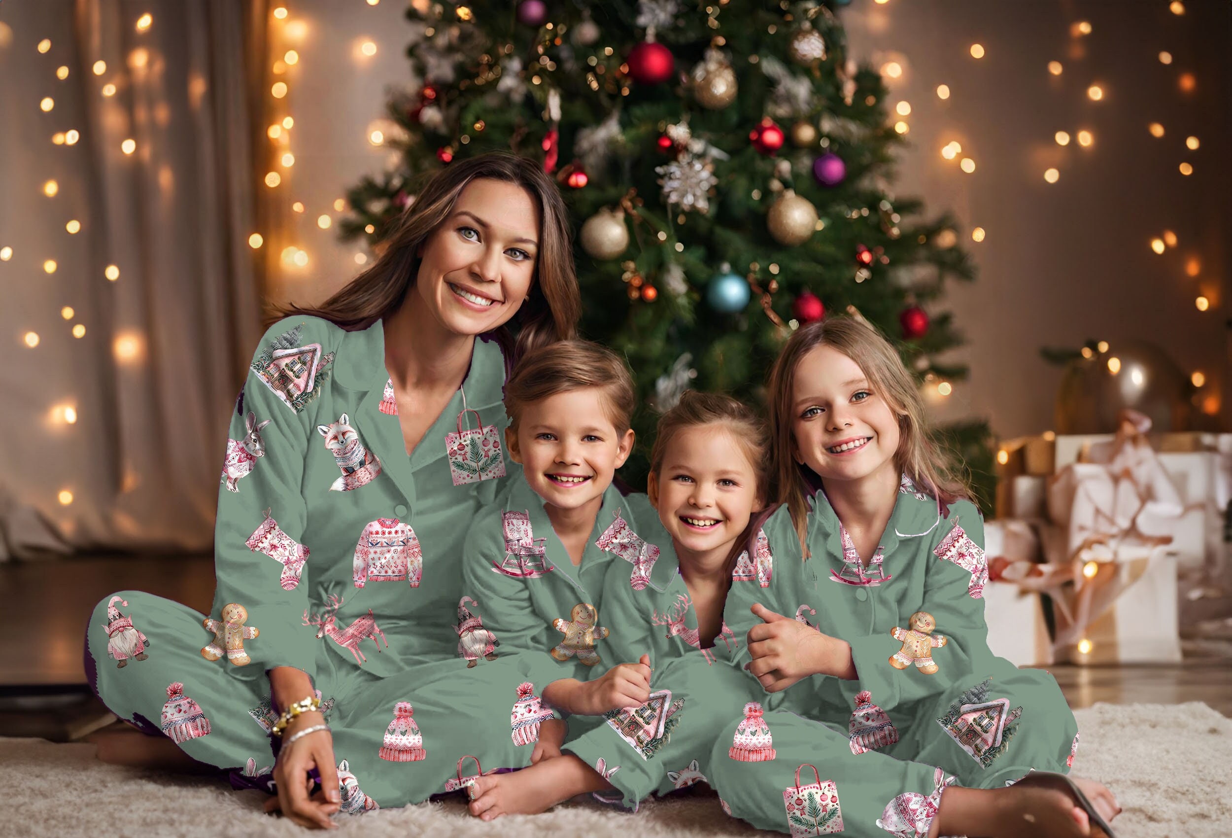 Pink Scandinavian Christmas Morning Matching Family Loungewear Christmas Eve Gift