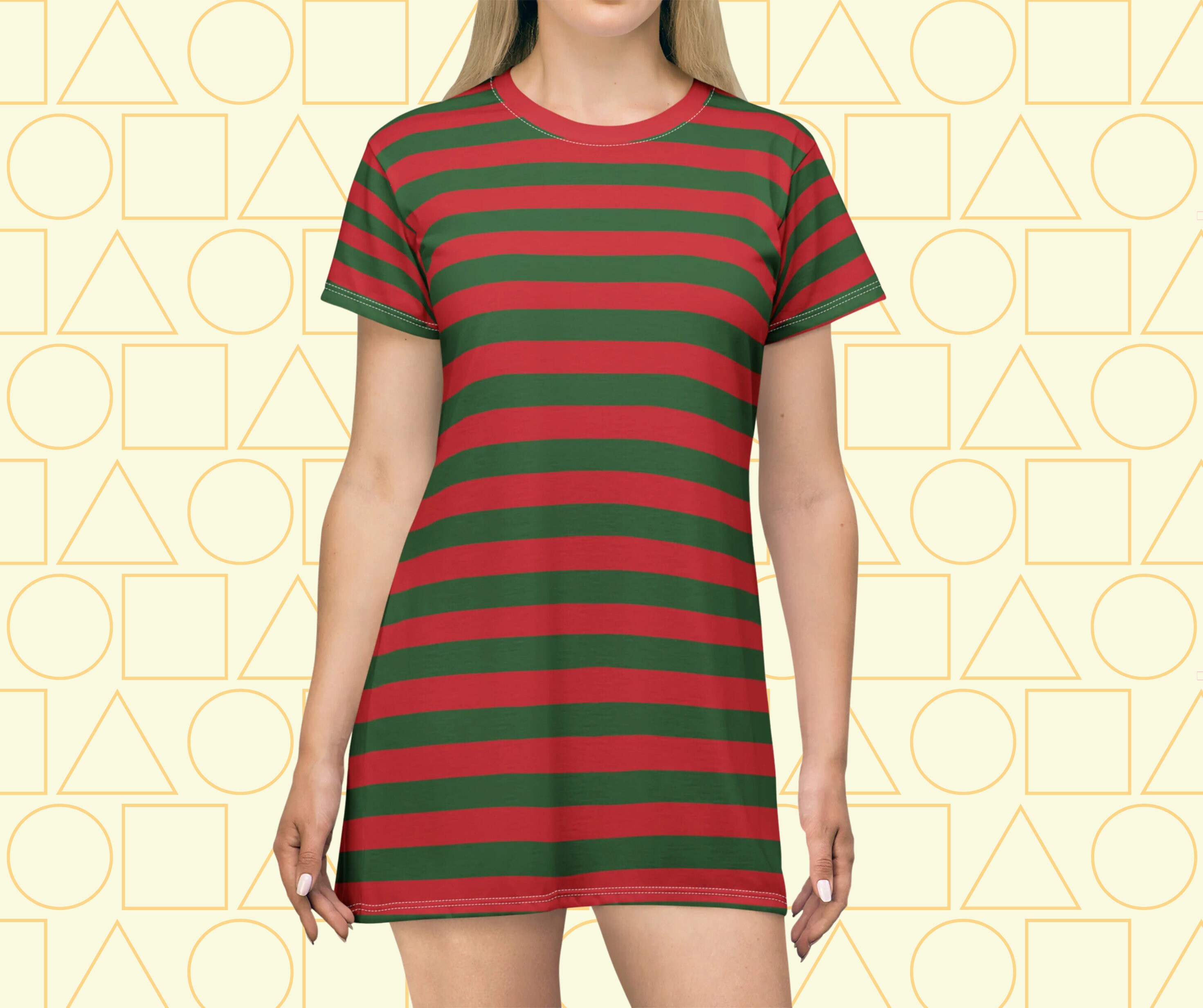 Red and green striped sailor t-shirt, retro striped sailor mini dress, red and green striped sailor dress, striped costume t-shirt dress.