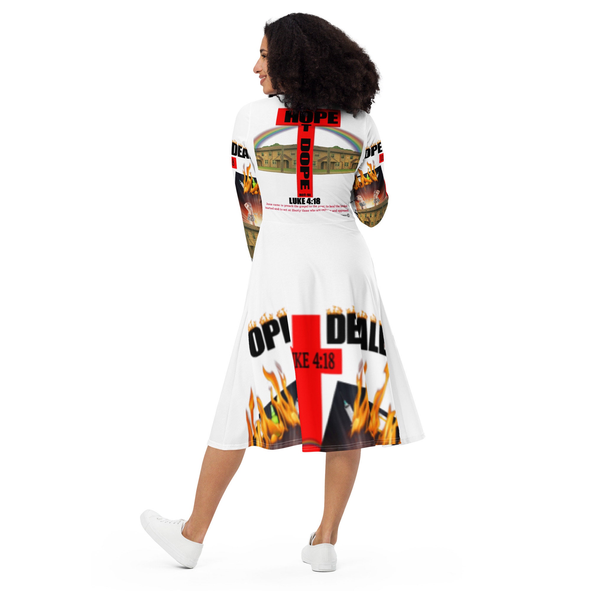 All-Over Print Long Sleeve Midi Dress for Women