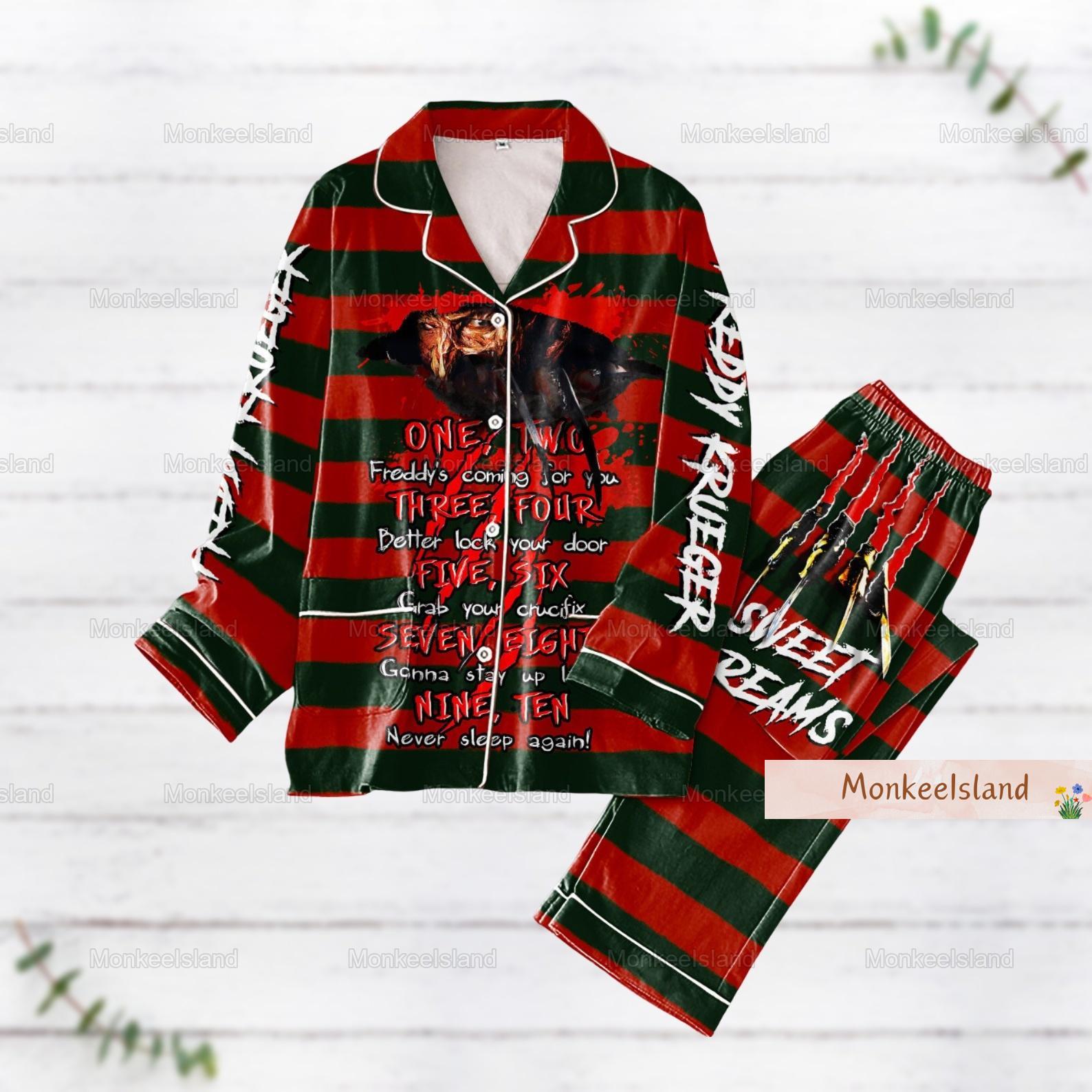 Halloween Freddy Krueger Pajamas, Shorts, Freddy Sweet Dreams Pajamas, Horror Movie Characters Pajamas Set, Halloween Pajamas