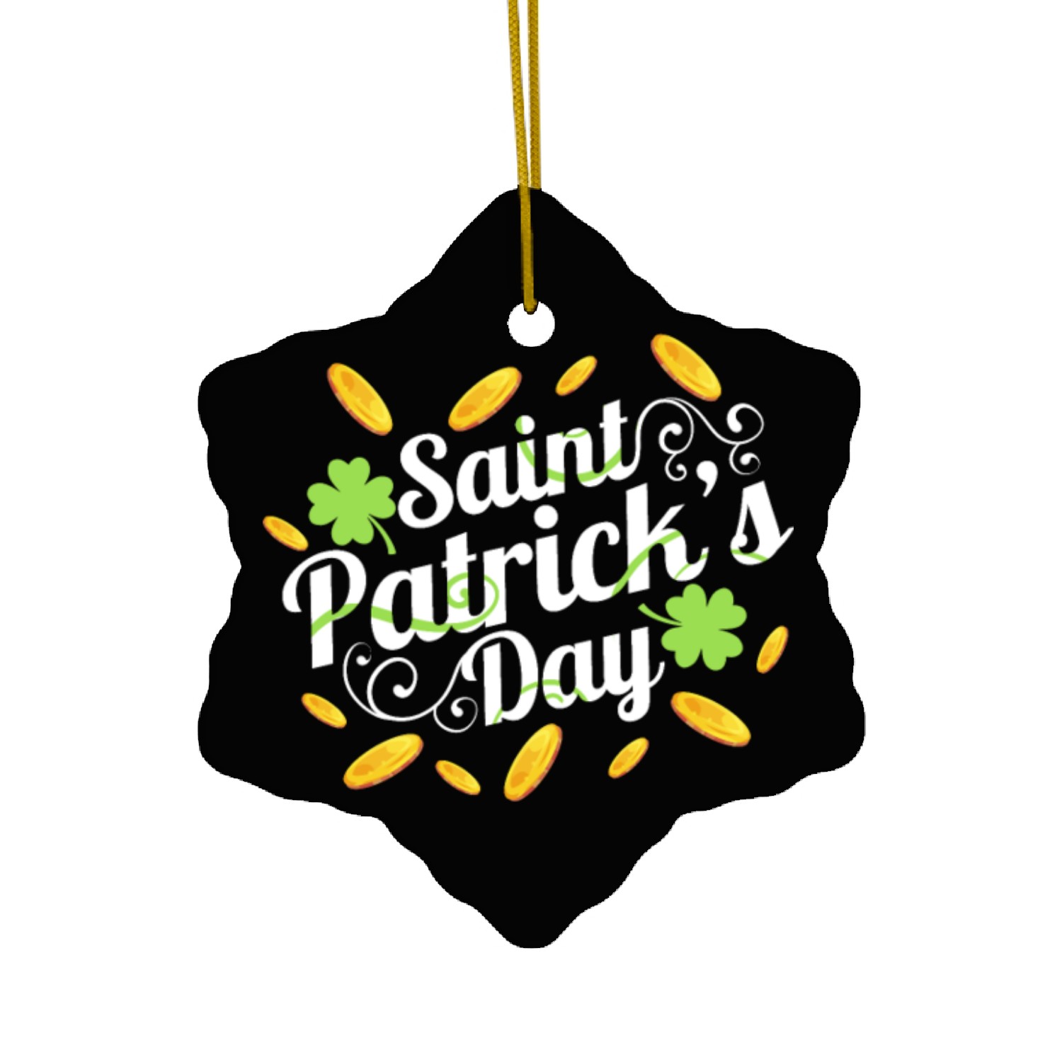 Golden Coins And Shamrocks On A Logo For St. Ceramic Ornaments
