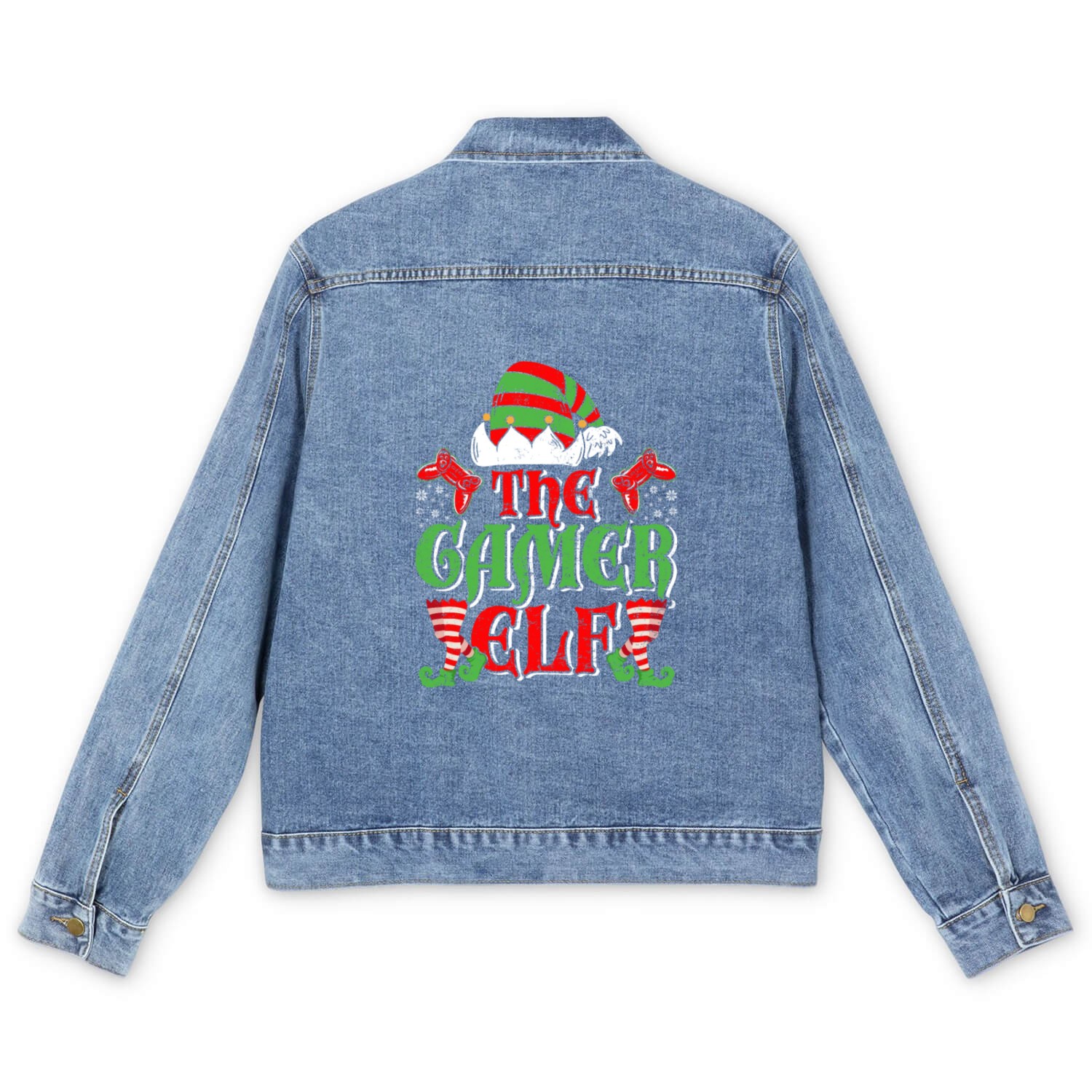Christmas Gamer Elf Video Games X-Mas Men's Denim Jackets
