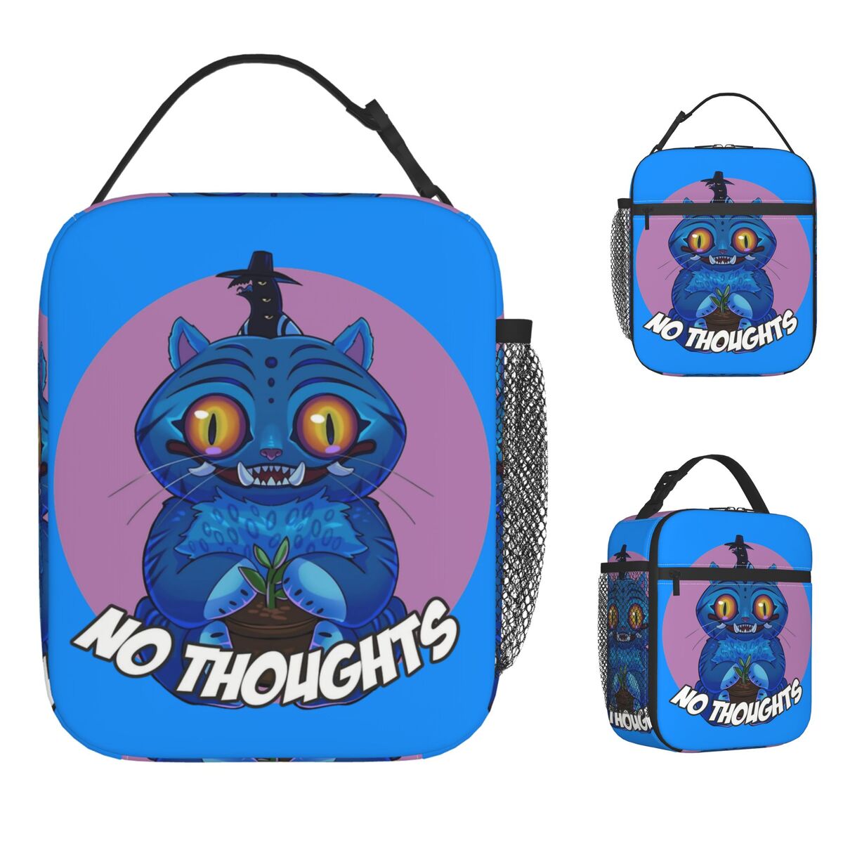 Derpy Kitty Tiger Lunch Bag Kids Tote Oxford Cooler Bag Outdoor Picnic Food Storage