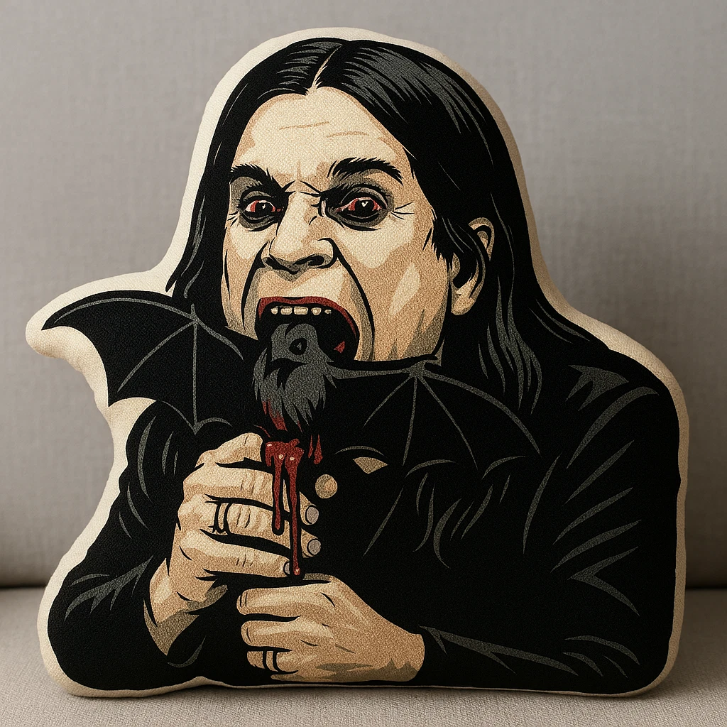 Ozzy Osbourne Bat Biting Custom Shaped Pillow, Rockstar Room Decor, Nostalgic