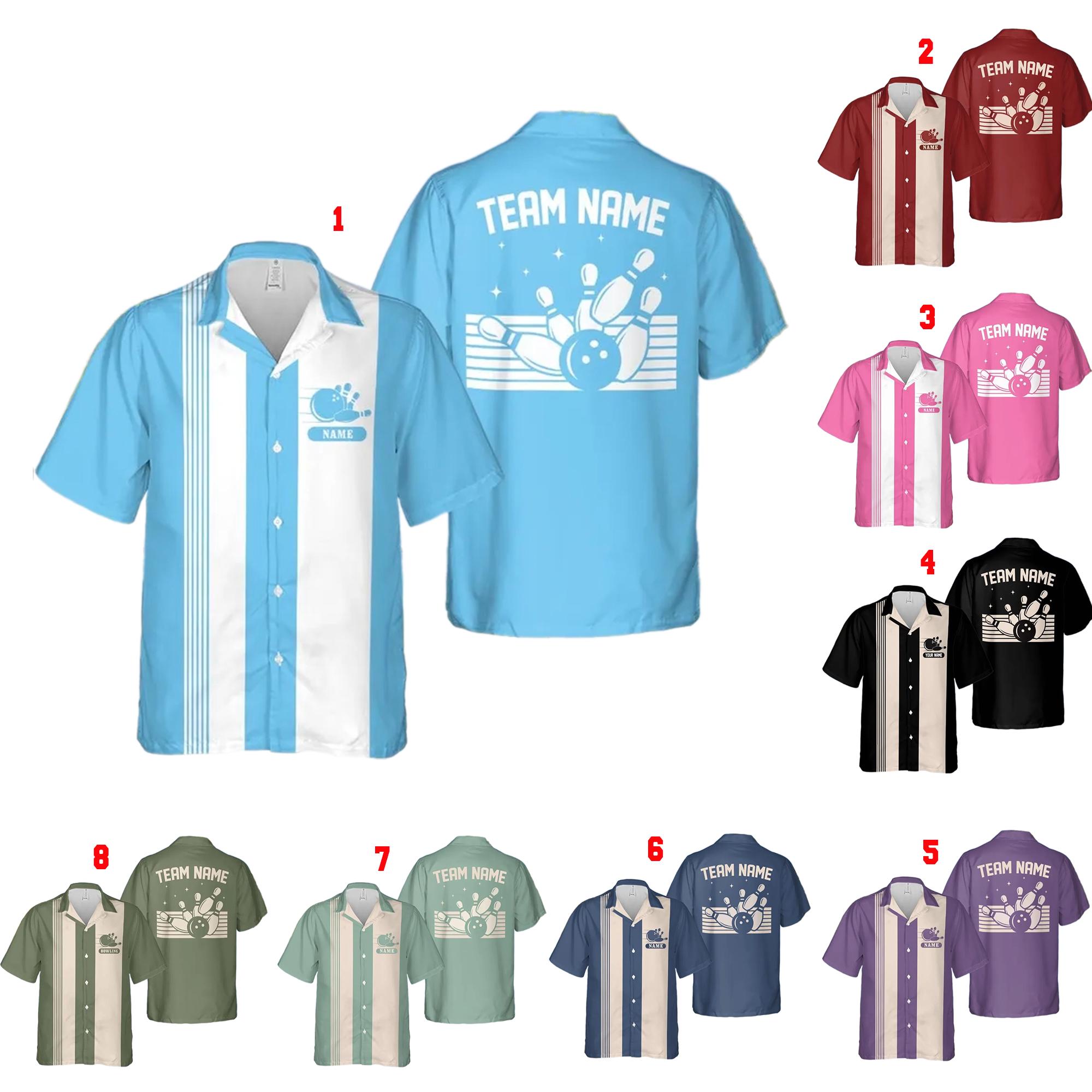 Personalized Retro Bowling Hawaiian Shirt: Custom Name Button-Down
