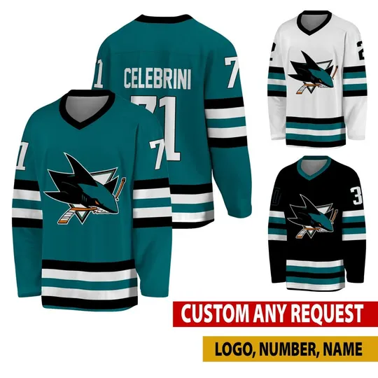 Personalized San Jose Hockey Jersey, San Jose Jersey For Men With Your Team Name, Macklin Celebrini Will Smith Fan Hockey Jersey