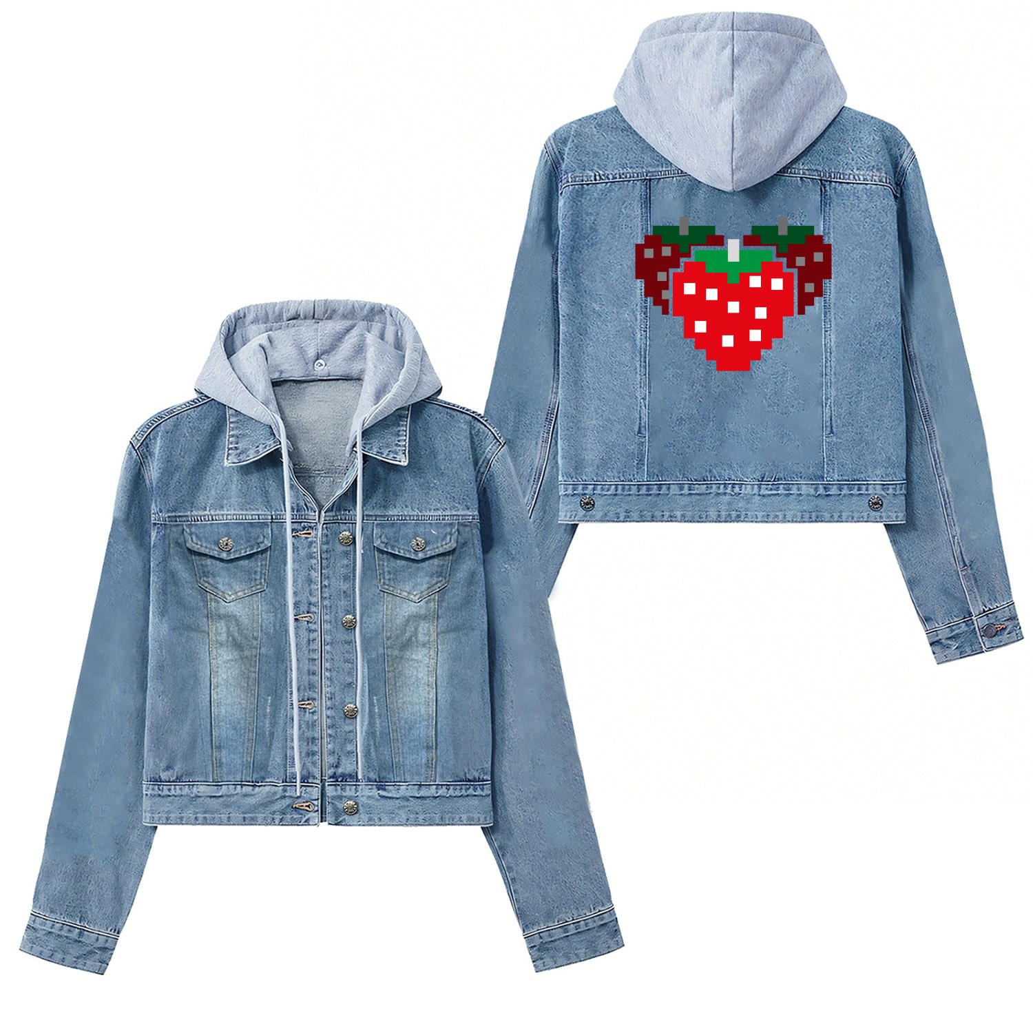 8 Bit Pixel Strawberry 80s Video Game 100 Days of Women's Denim Jackets