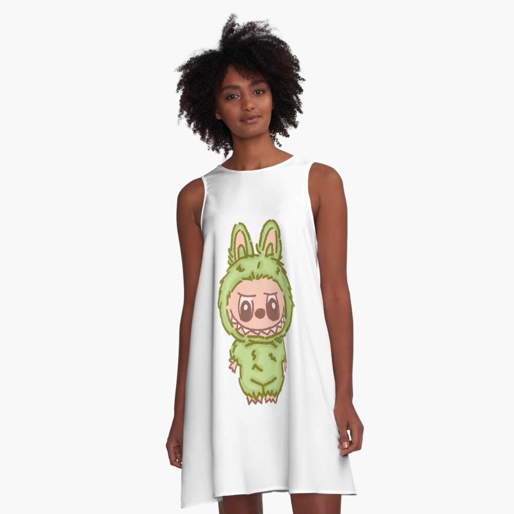 Green Labubu A-Line Dress, Labubu sleeveless tank dresses, Gift for Her