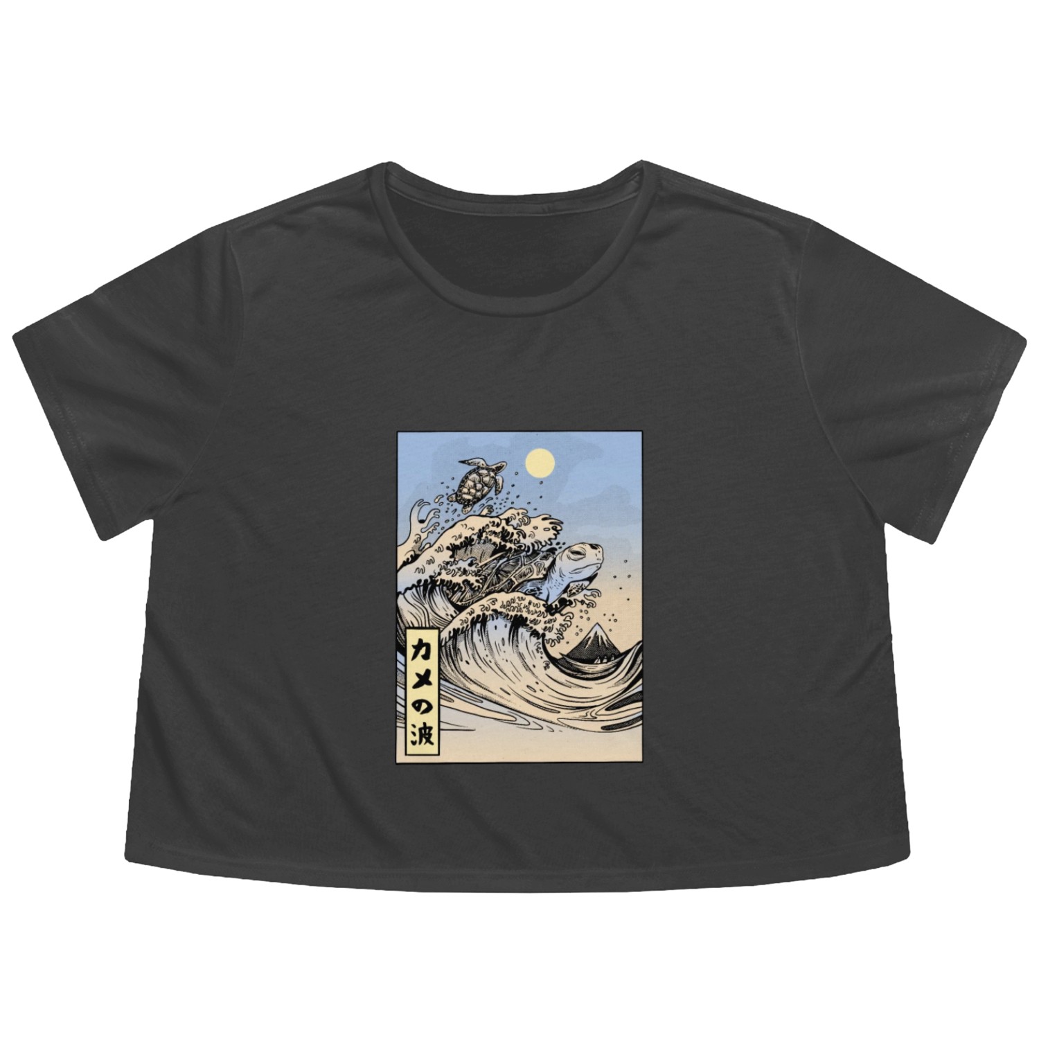 Japanese Sunset And Waves | Japanese Culture Flowy Cropped Tees
